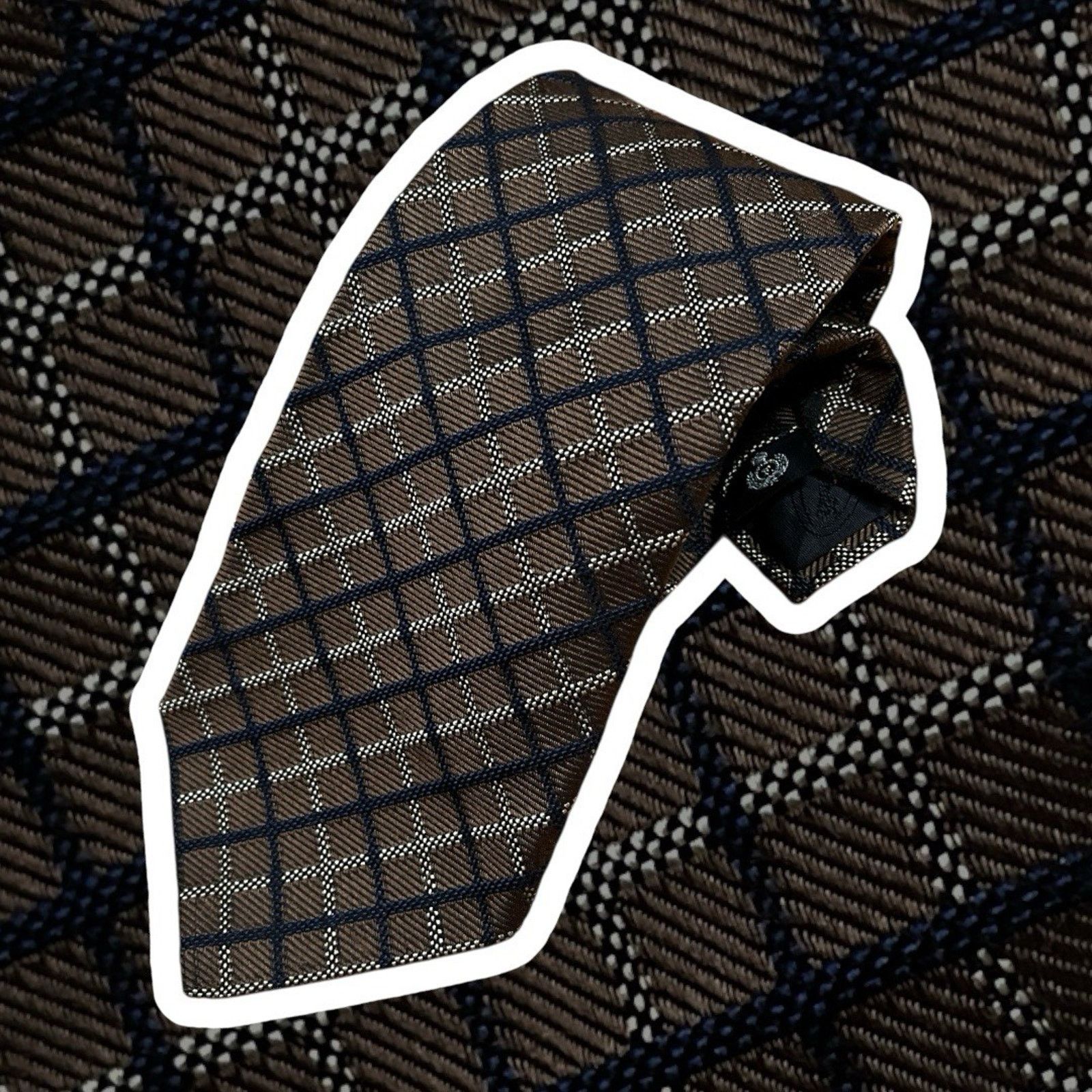 Faconnable Faconnable Necktie Brown Grid Check Plaid Silk France Made Size ONE SIZE - 1 Thumbnail