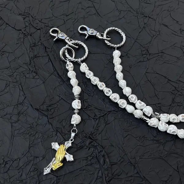Jewelry Beaded Skeleton White Turquoise Chain Wallet With Cross Size ONE SIZE - 4 Thumbnail