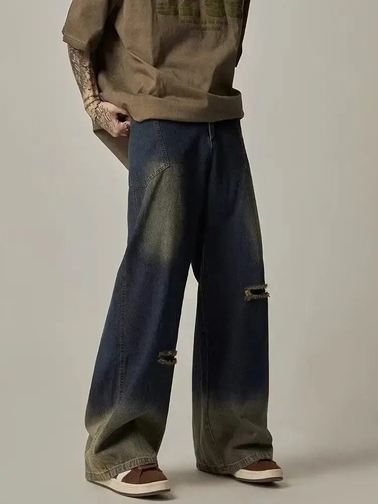 Japanese Brand Straight tube loose wide leg ripped jeans Size US 32 / EU 48 - 4 Thumbnail