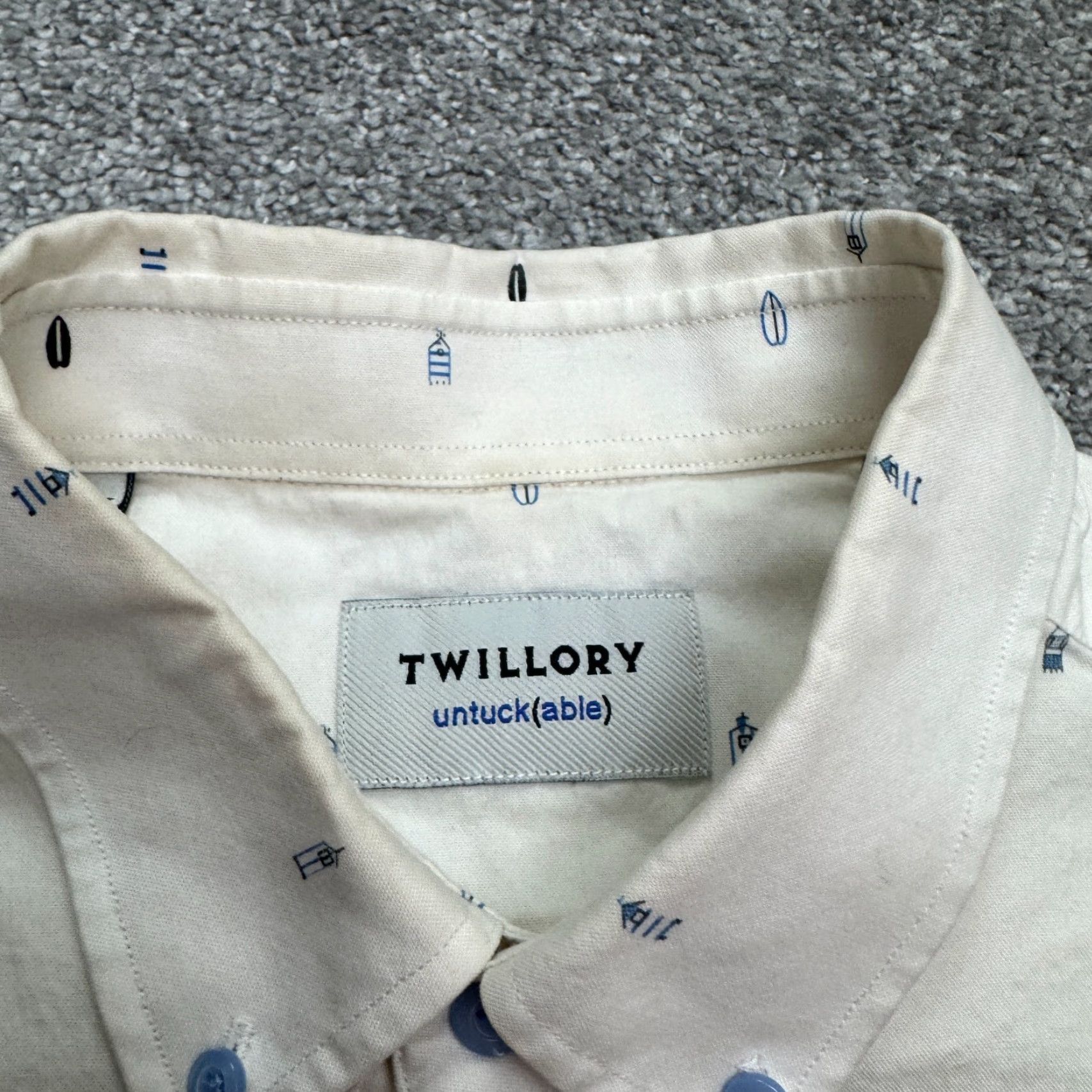 Vintage Twillory Untuckable Surfboard Print Button Down Shirt Mens Large White Cotton Size US L / EU 52-54 / 3 - 7 Thumbnail