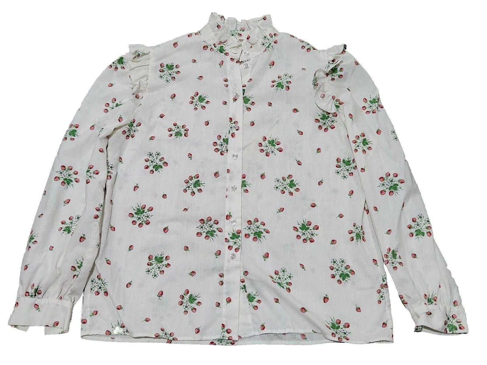 Handmade Vintage Smocked Shirt Strawberry Print 70s Large Cottage Size L / US 10 / IT 46 - 4 Thumbnail
