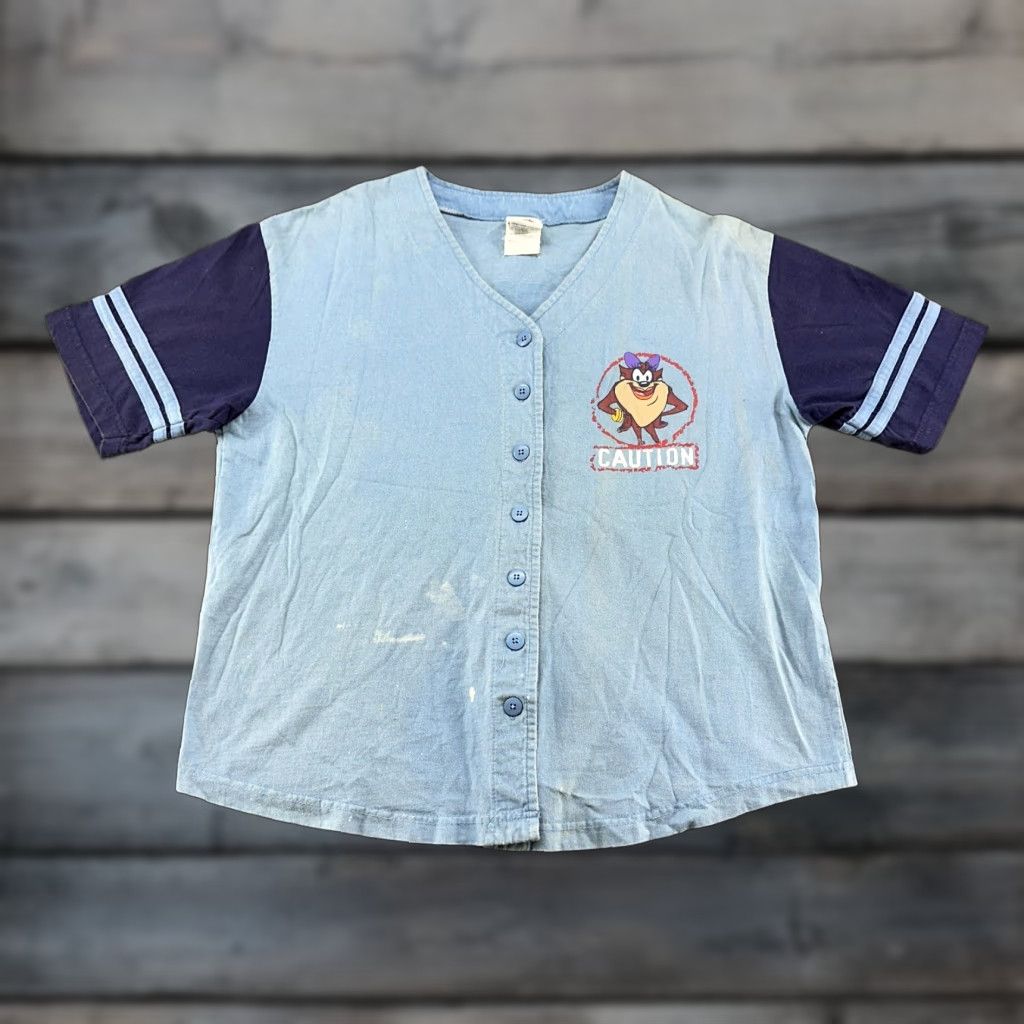 Vintage VINTAGE Looney Tunes Baseball Jersey Womens XL Blue Caution Im Taken Taz 90s Size XL / US 12-14 / IT 48-50 - 1 Thumbnail