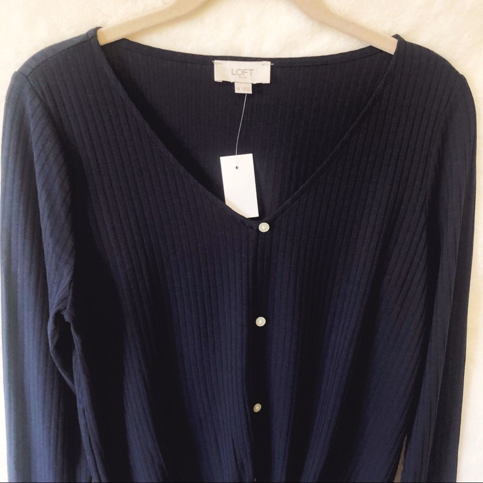 Loft LOFT Blue Button Tie Hem Long Sleeve Shirt Size XS / US 0-2 / IT 36-38 - 7 Thumbnail