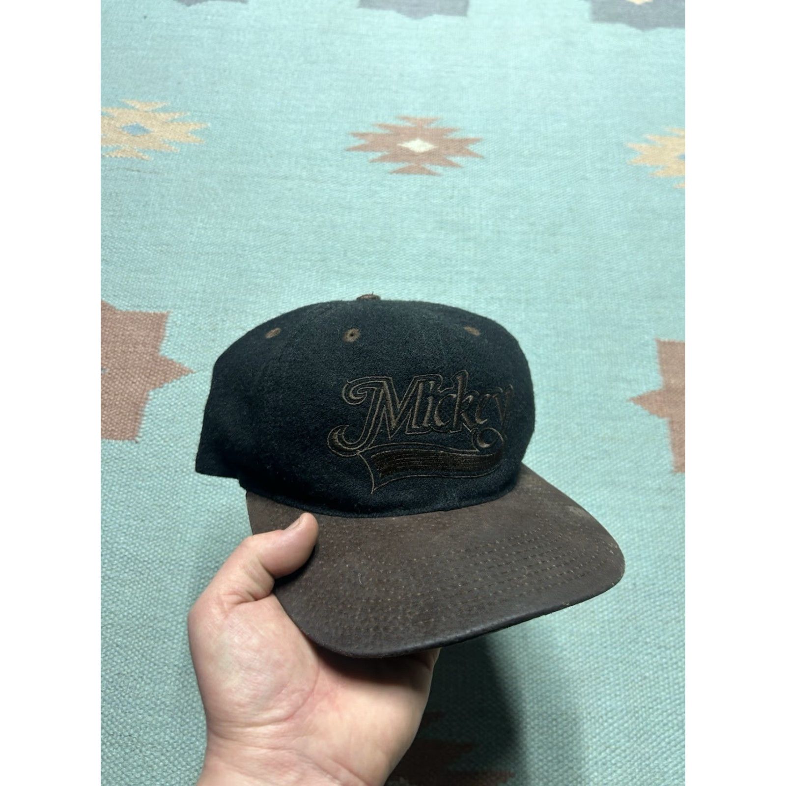 Mickey Unlimited VINTAGE Mickey Unlimited Snapback Hat Cap Mickey Mouse Wool Leather Brim Black Cartoon Spell Out Adjustable Men Size ONE SIZE - 2 Thumbnail