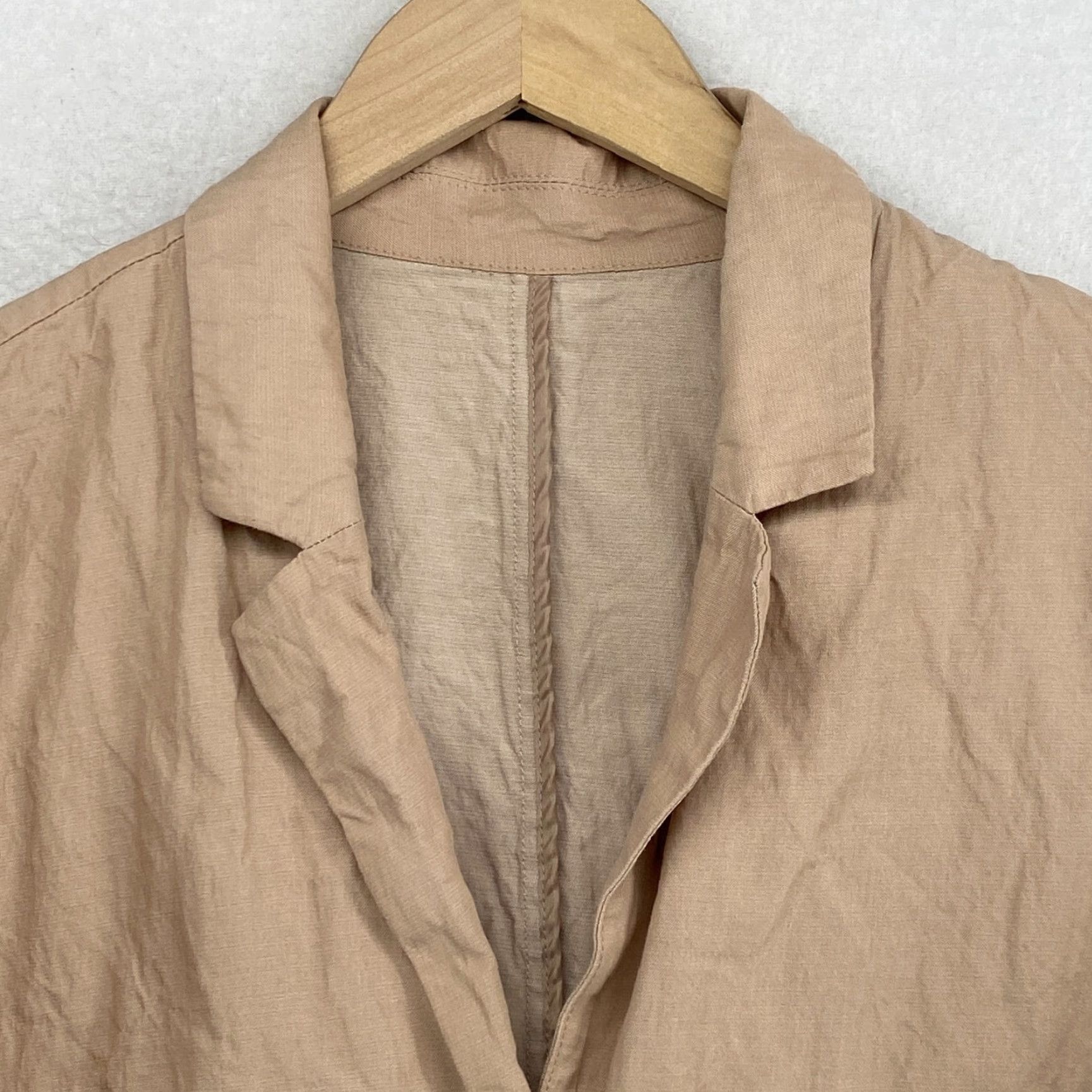 EILEEN FISHER Blazer L Organic Cotton Metallic Snap Front Jacket Beige Shirt