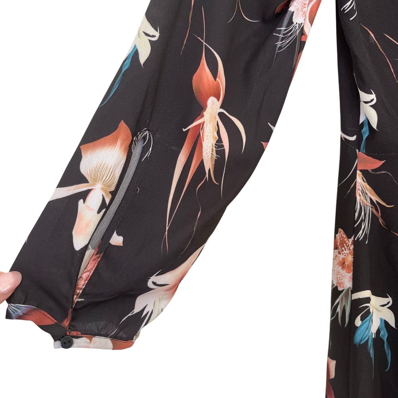 H&M H&M Black Floral Midi Dress Open Back Long Sleeve Flowy Size XS / US 0-2 / IT 36-38 - 5 Thumbnail