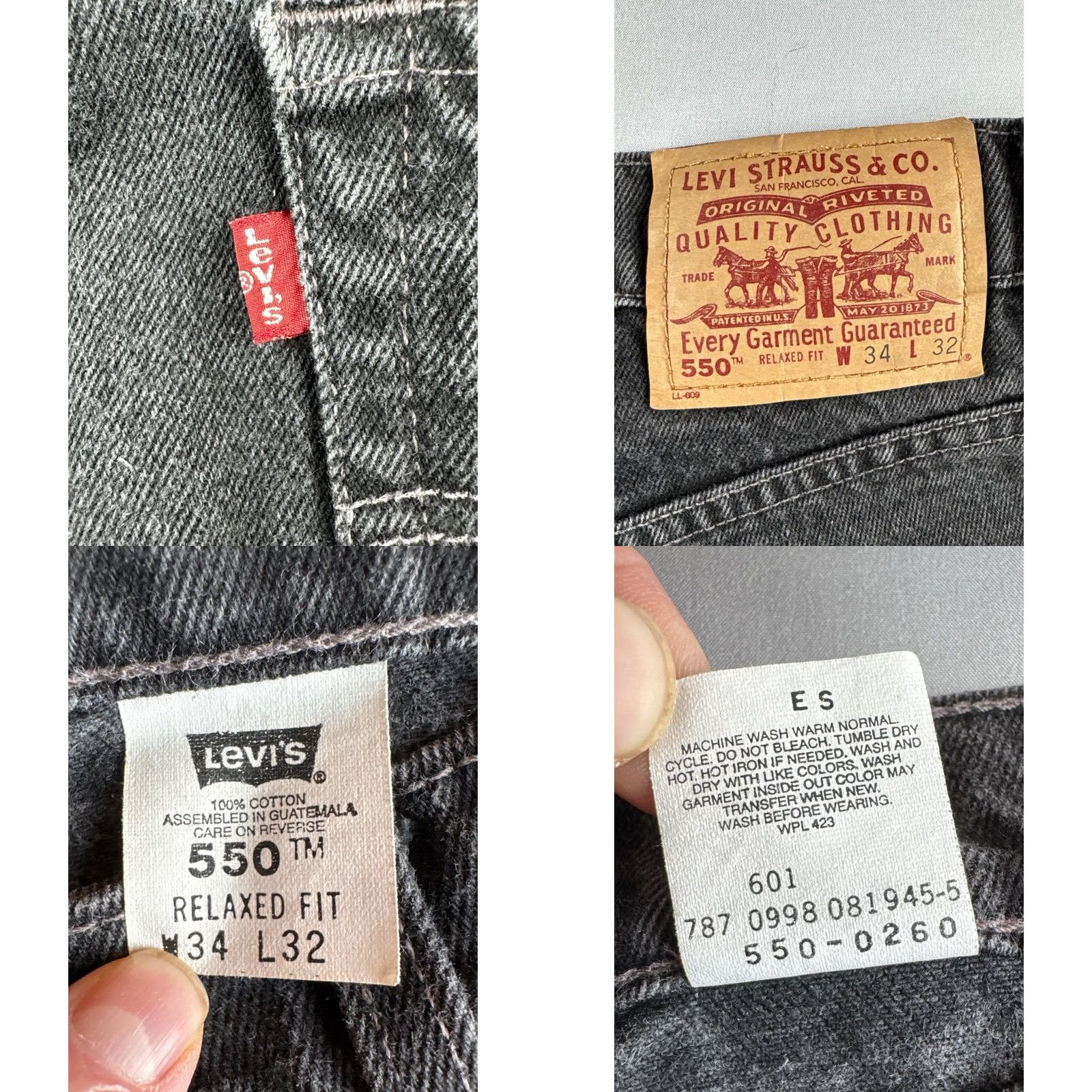 Levi's VINTAGE Levi’s 550 Black Denim Jeans Relaxed Fit 90s Grunge 32x32 Mens Straight Button Zip Fly jeans Size US 32 / EU 48 - 9 Thumbnail