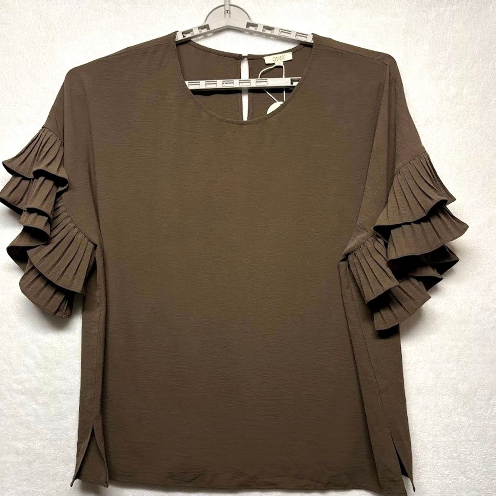 Vintage Oddi Cap Womens 3XL Brown Tiered Ruffle Sleeve Blouse Keyhole Back NWT Women Size Size XXL / US 16-18 / IT 52-54 - 2 Thumbnail
