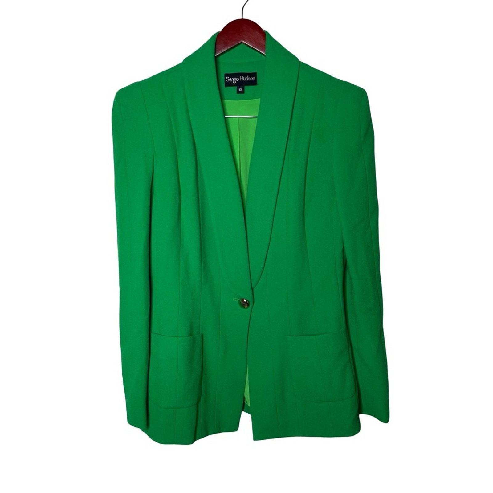 Other Sergio Hudson Wool Shawl-Collar One Button Blazer Green Size L / US 10 / IT 46 - 2 Thumbnail