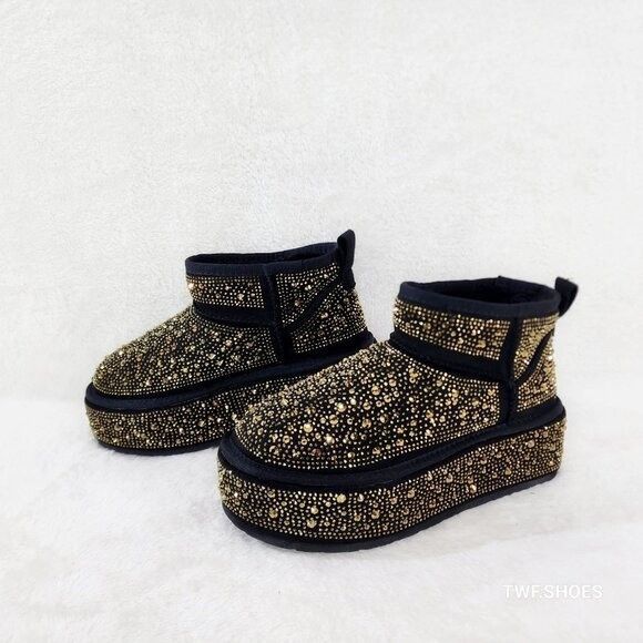 Other Ego Flashy Platform Ankle Boots Black w/ Gold Rhinestones Size US 7.5 / IT 37.5 - 1 Thumbnail
