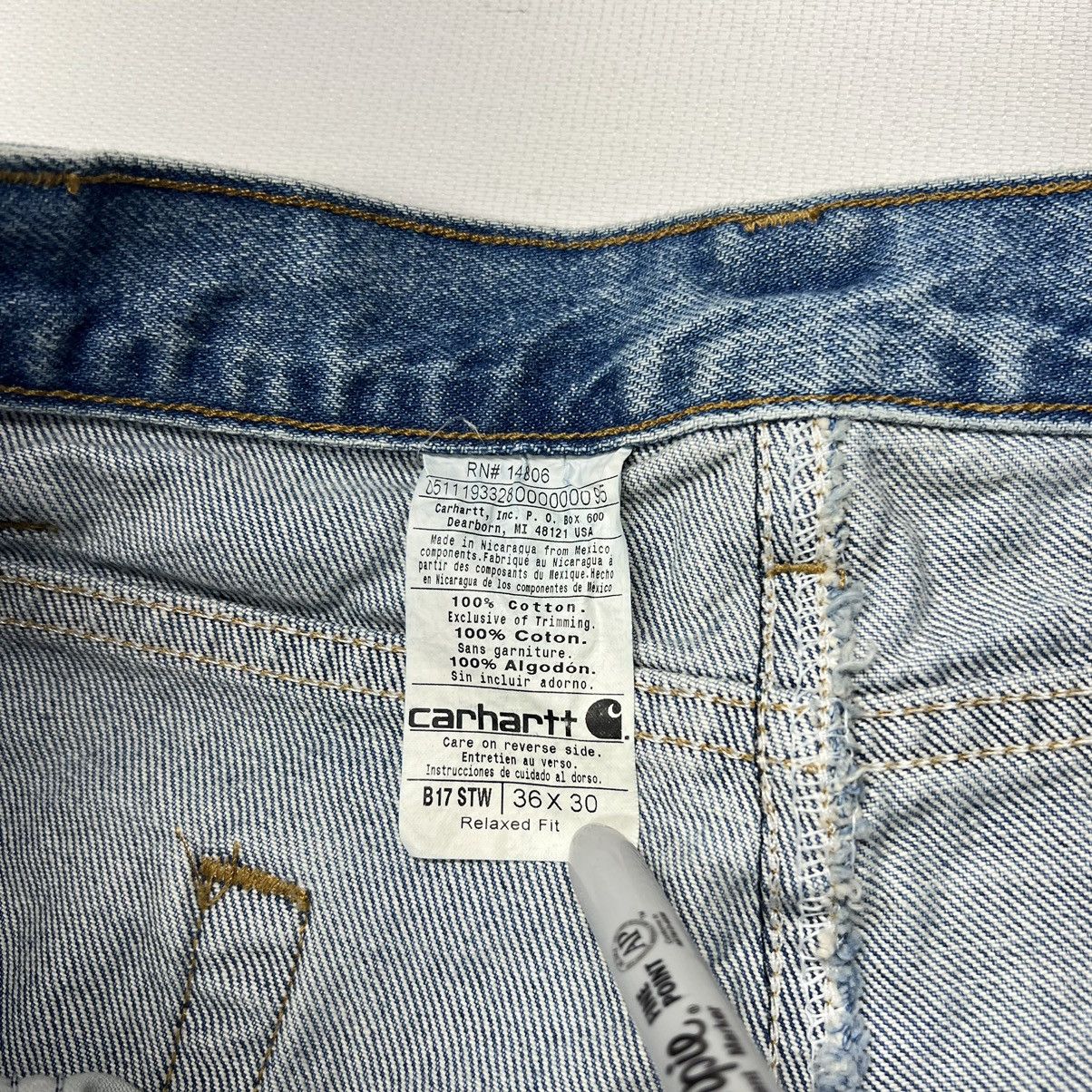 Carhartt × Vintage Carhartt Jeans Blue Relaxed Fit B17 Denim Workwear Baggy Size US 36 / EU 52 - 9 Thumbnail