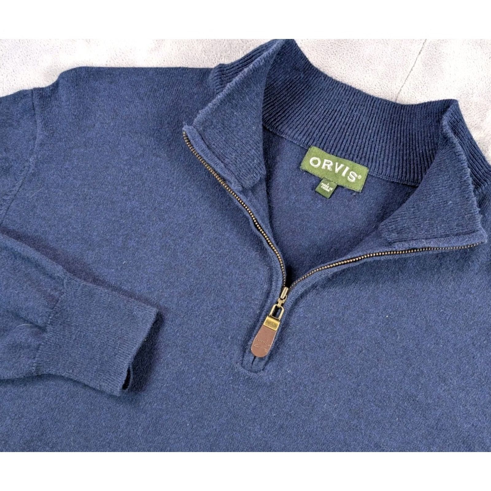 Orvis Orvis Sweater Long Sleeve Mock Neck 1/4 Zip Cashmere Cotton Silk Blend Navy Large Men’s Pullover Winter Casual Size US L / EU 52-54 / 3 - 2 Thumbnail