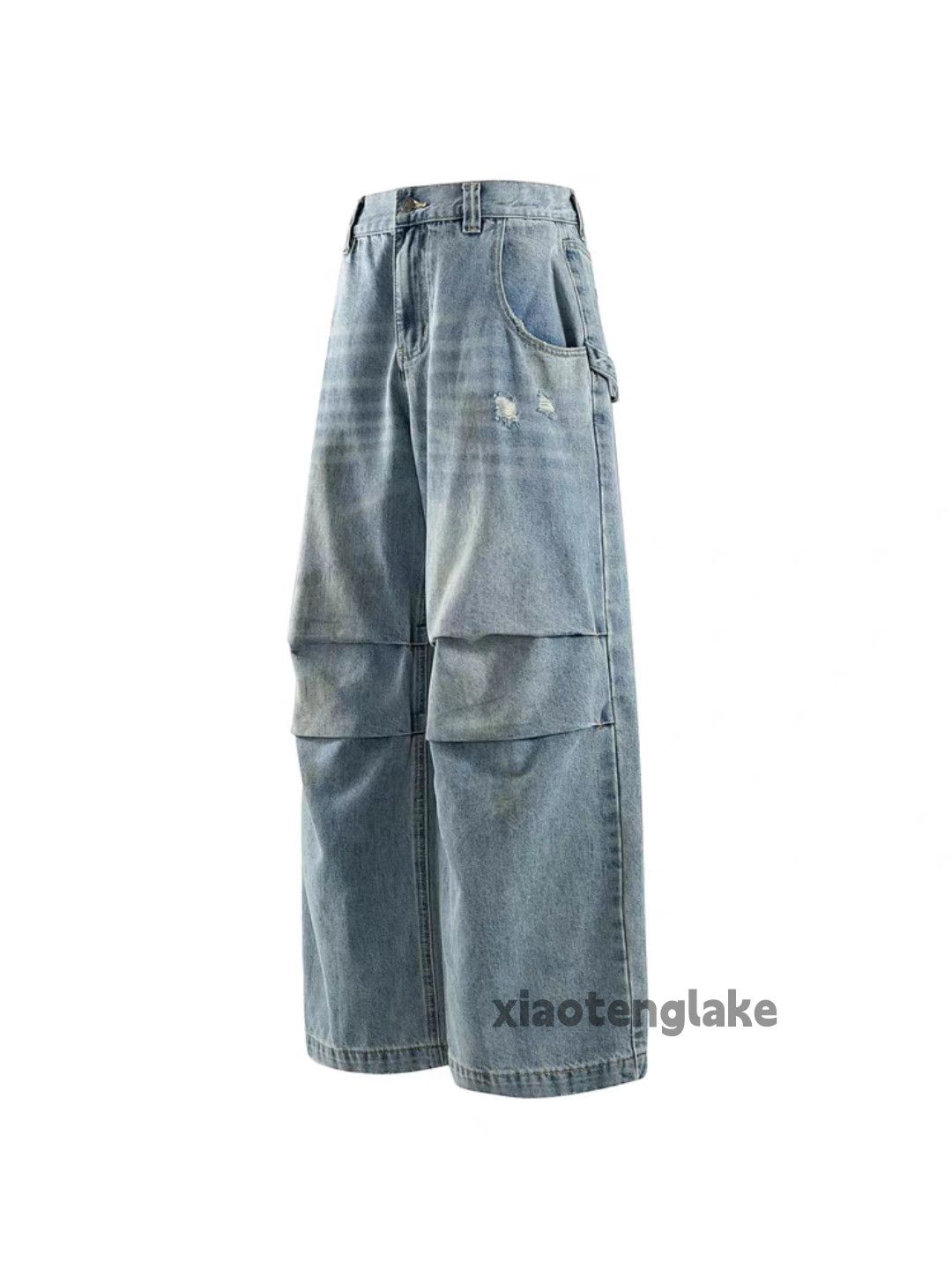 Jean Unisex washed faded loose baggy pleated carpenter jeans Size US 28 / EU 44 - 5 Thumbnail