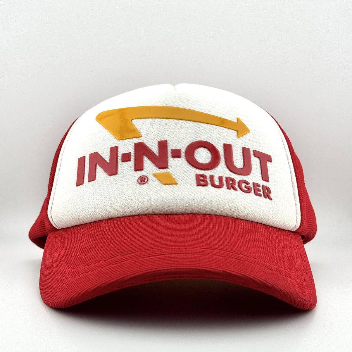 Vintage In-N-Out Burger Rubber Logo Red Trucker Cap Size ONE SIZE - 2 Thumbnail