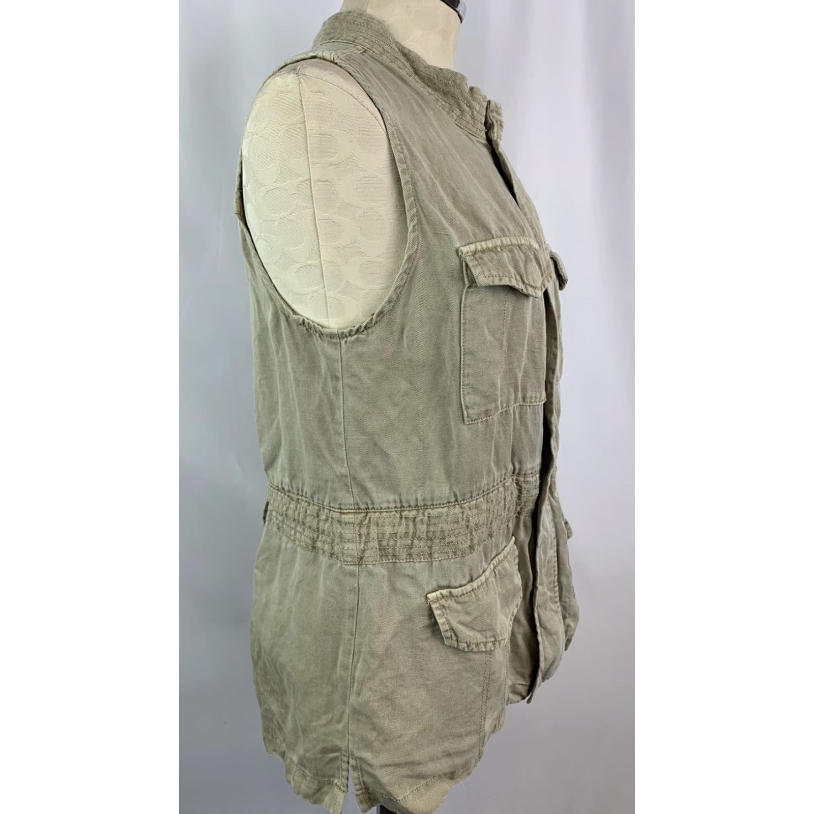 Sanctuary VINTAGE Sanctuary Vest Women's Small Sleeveless Zip Front Cargo Pockets Khaki Tan Linen Blend Beige 65% tencel 35% linen Size S / US 4 / IT 40 - 4 Thumbnail