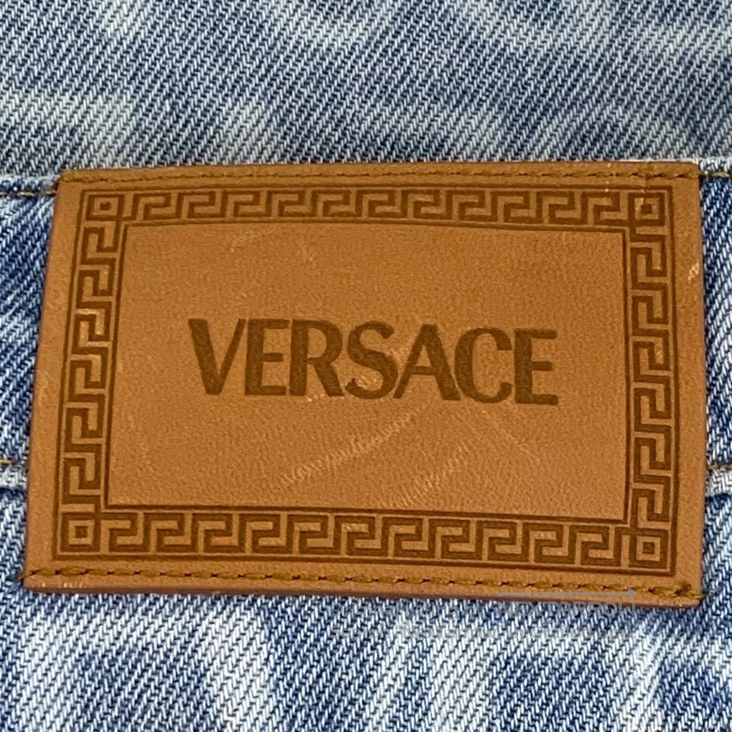 Versace Versace Blue Logo Letter Printed Cotton Denim Skirt Short Size 37" - 6 Thumbnail