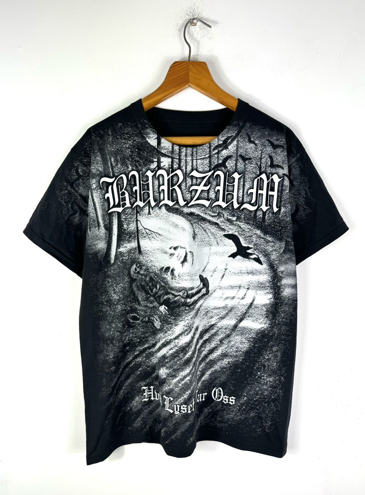 image of Band Tees x Rock T Shirt Burzum Hvis Lyset Tar Oss Black Metal Band Tee T Shirt in Black/White (Siz