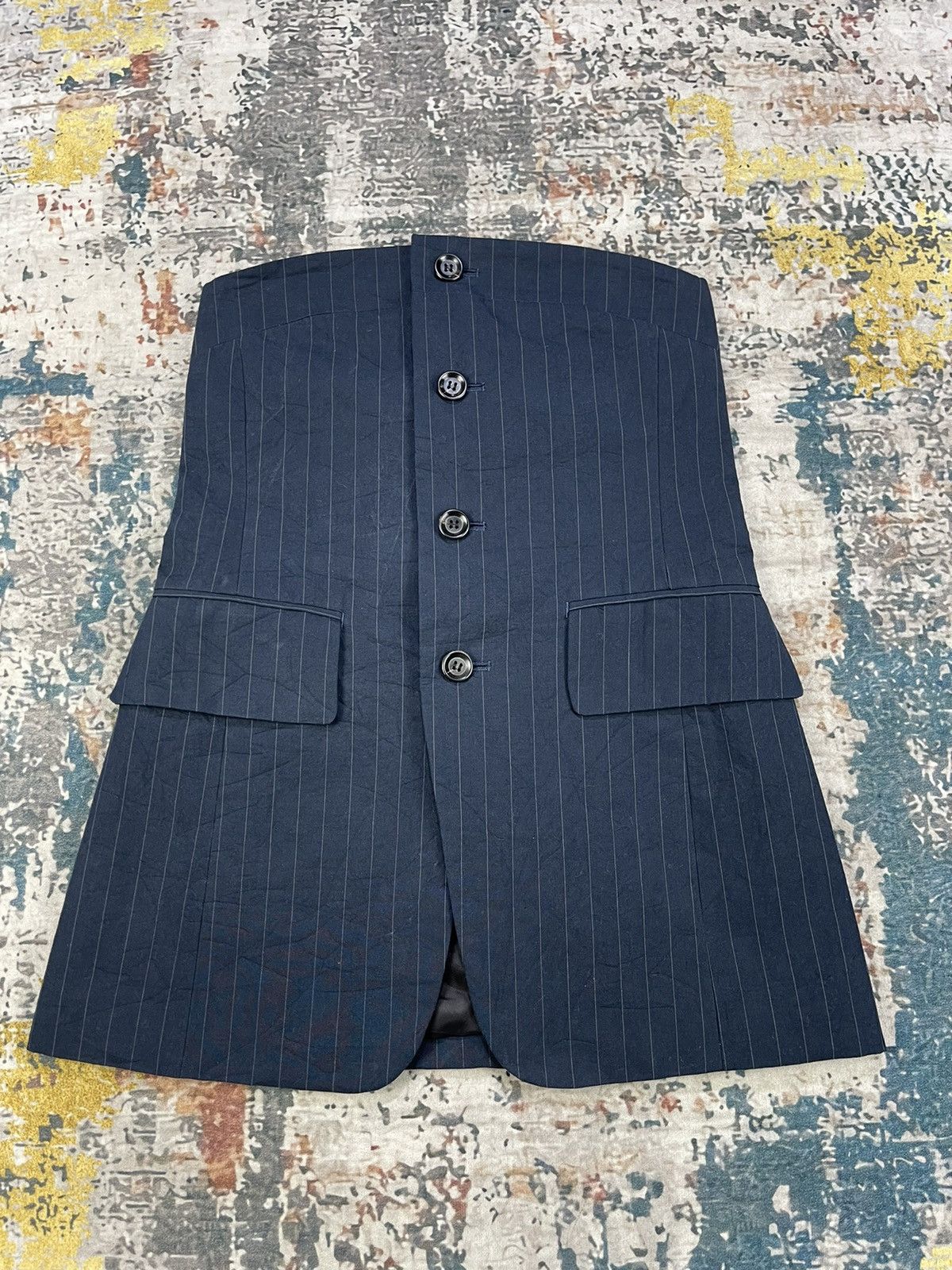 Japanese Brand Lâchement Navy Blanche Pinstriped Bustier Top Size XS / US 0-2 / IT 36-38 - 1 Thumbnail