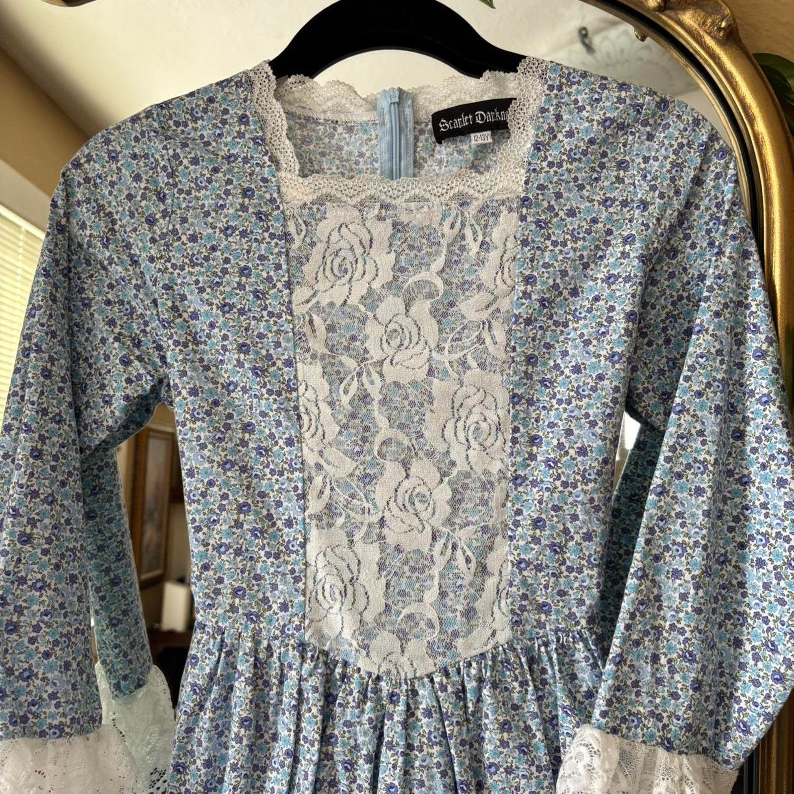 Other Scarlet Darkness Blue Floral Victorian Colonial Dress 12 13 Size XXS / US 00 / IT 34 - 3 Thumbnail