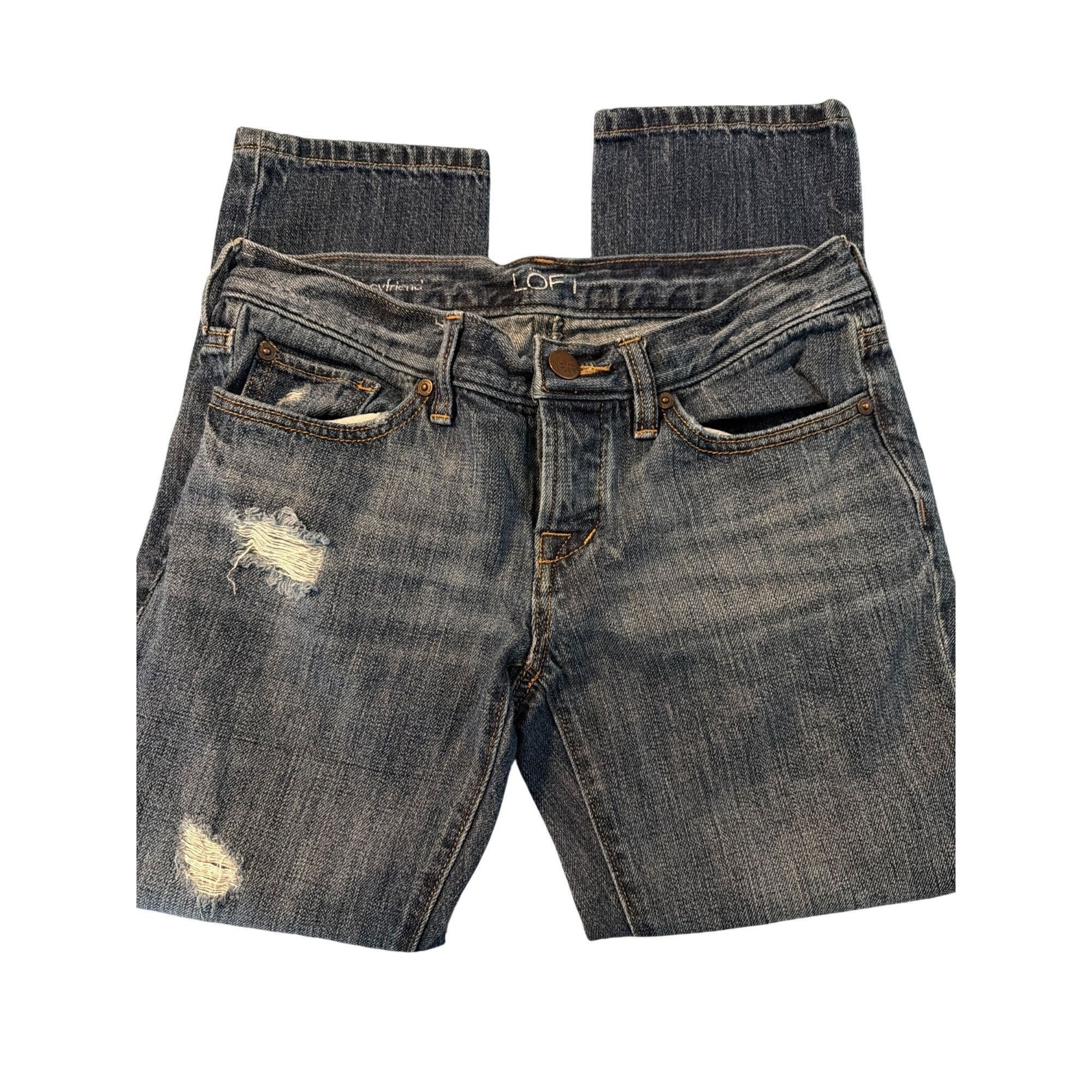 Loft Ann Taylor Loft Boyfriend Distressed Mid Rise Blue Jeans But Size 25" / US 0 / IT 36 - 2 Thumbnail