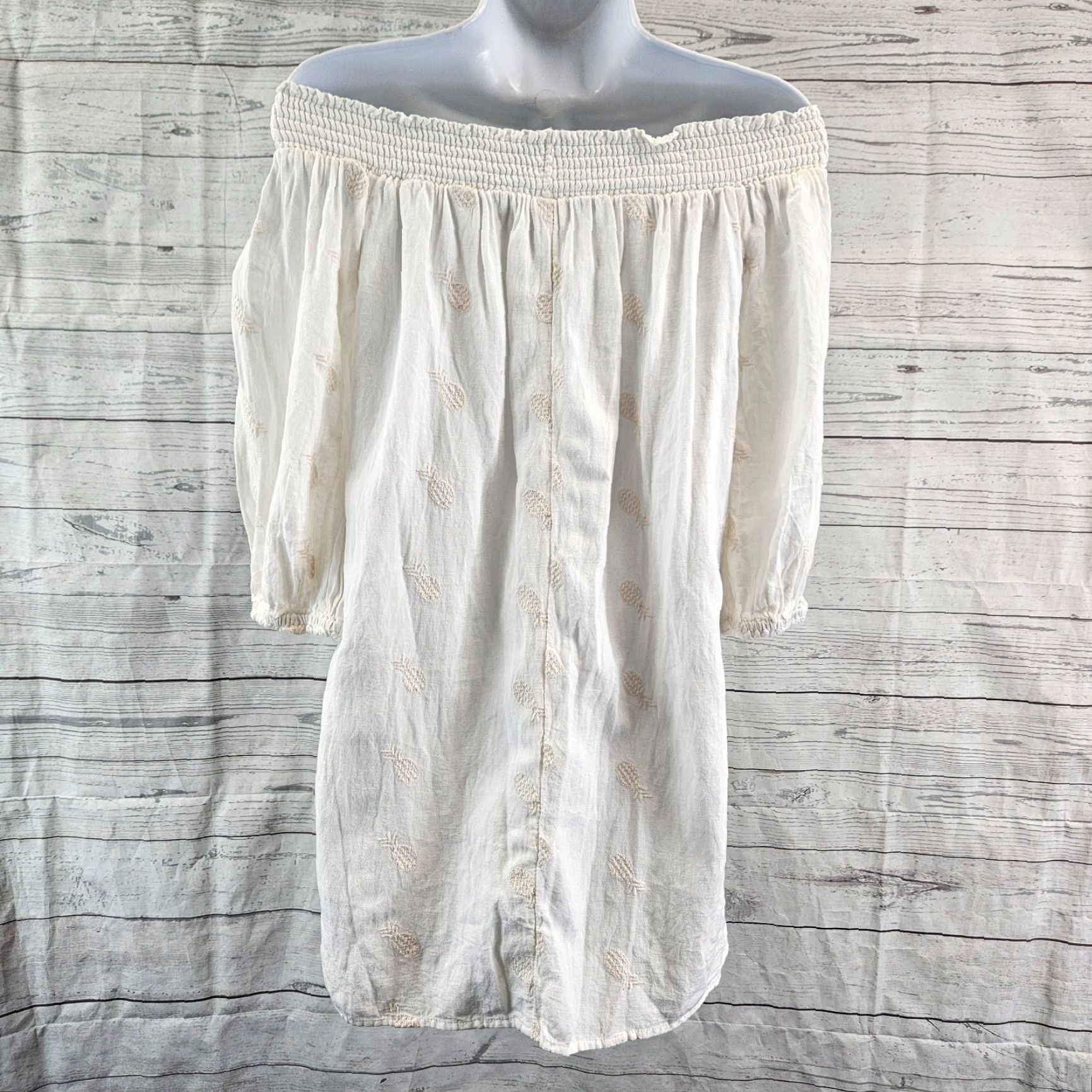 Old Navy VINTAGE Old Navy Womens Off The Shoulder Tunic XS White Embroidered Pineapples Size XS / US 0-2 / IT 36-38 - 4 Thumbnail