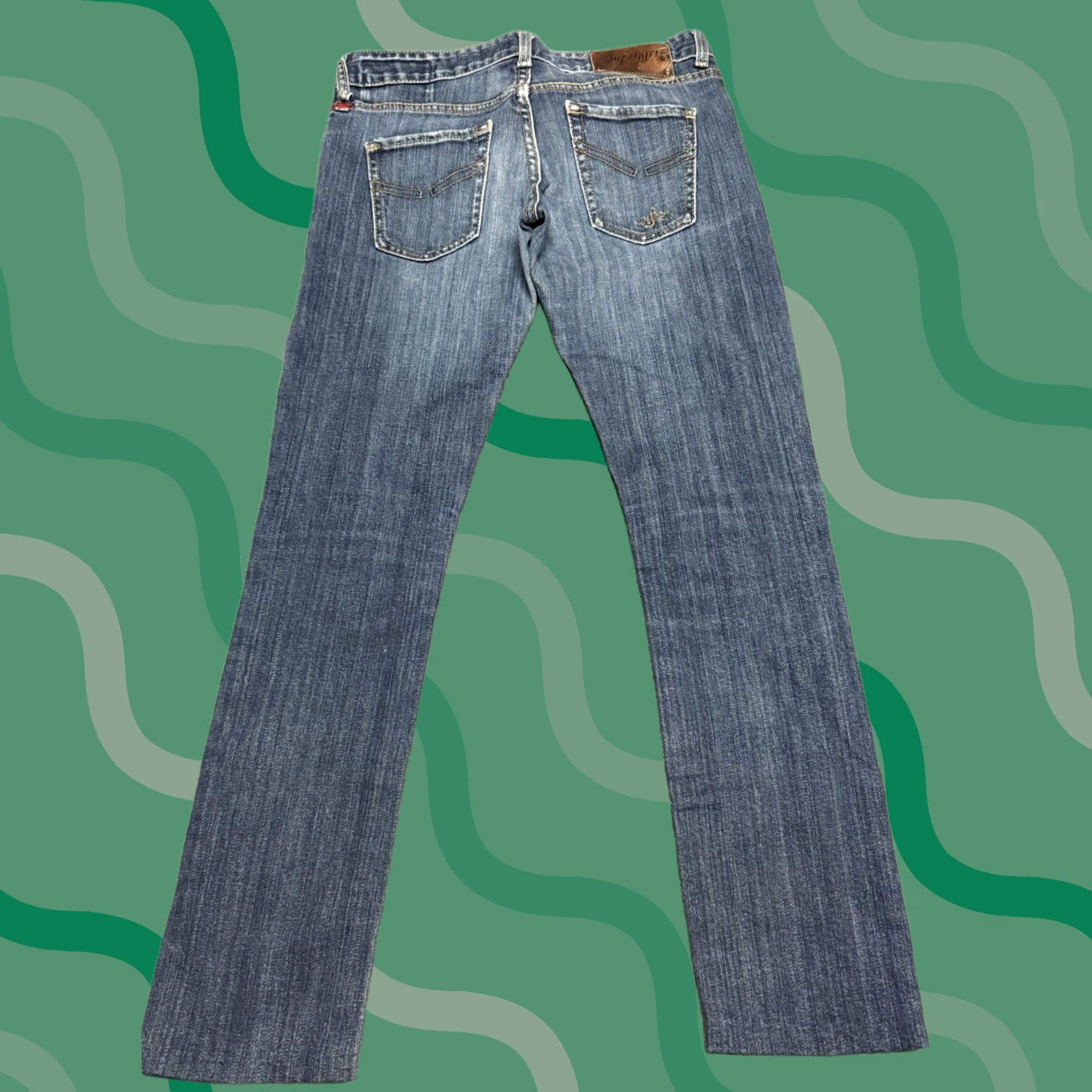 Denime Super Rifle Jeans Mens 30x29 Blue Denim Straight Regular 5-Pocket Distressed Button Zip Rise Low Inseam 29" Waist 30" Cotton Denim Vintage No Size US 30 / EU 46 - 1 Thumbnail