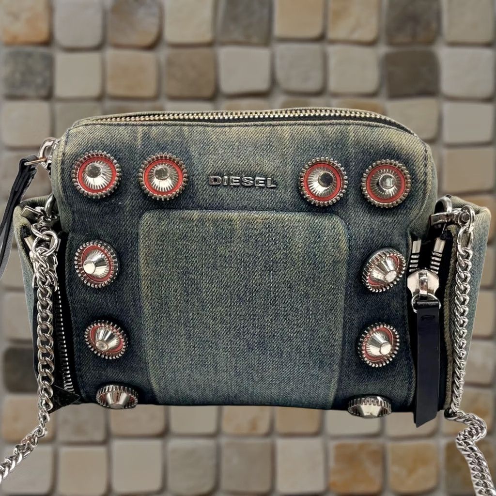Diesel Diesel Indigo Denim Studded Chain Womens Clutch Bag Shoulder - Size ONE SIZE - 1 Thumbnail