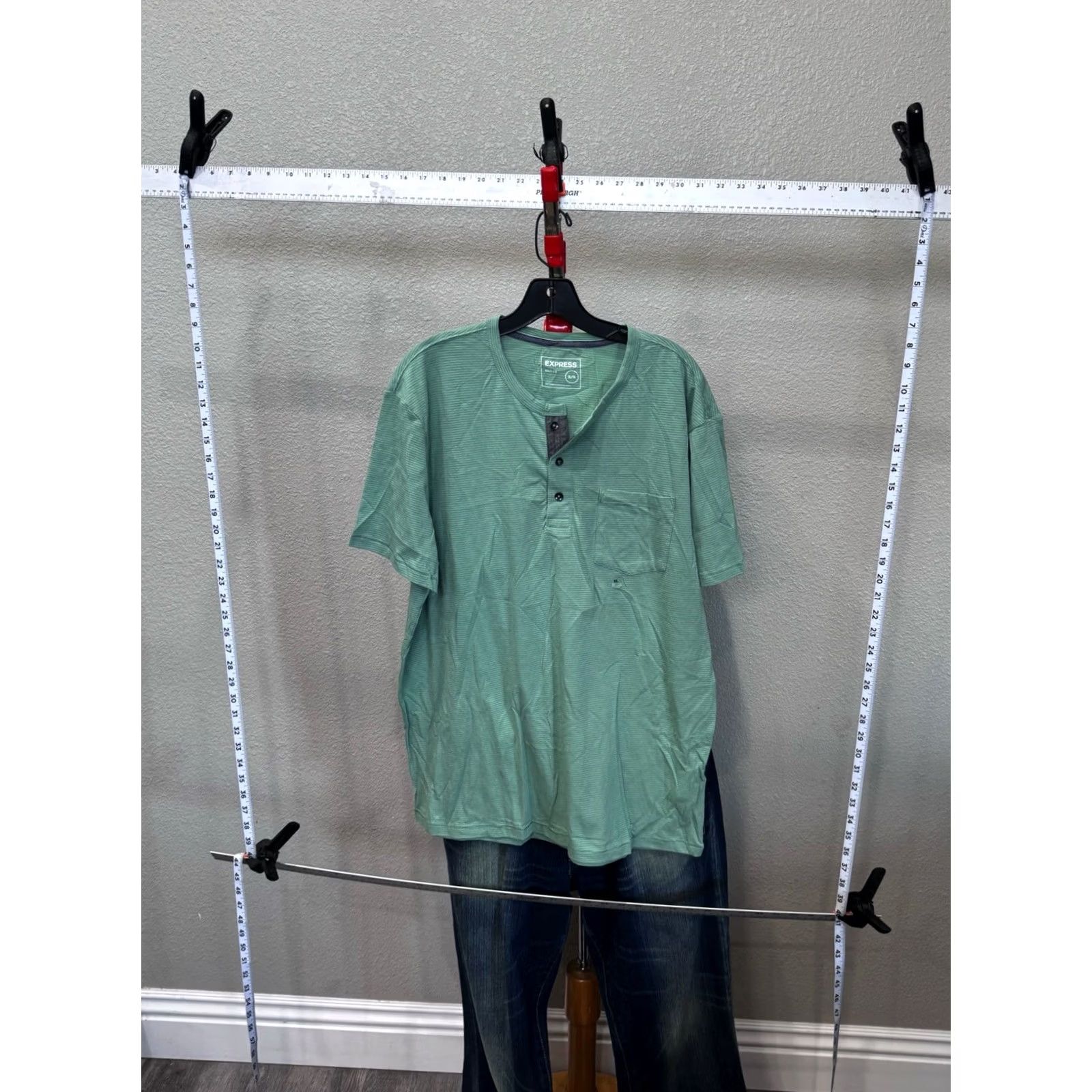 Express Express Green Stripe Henley Shirt XL Mens Size US XL / EU 56 / 4 - 2 Thumbnail