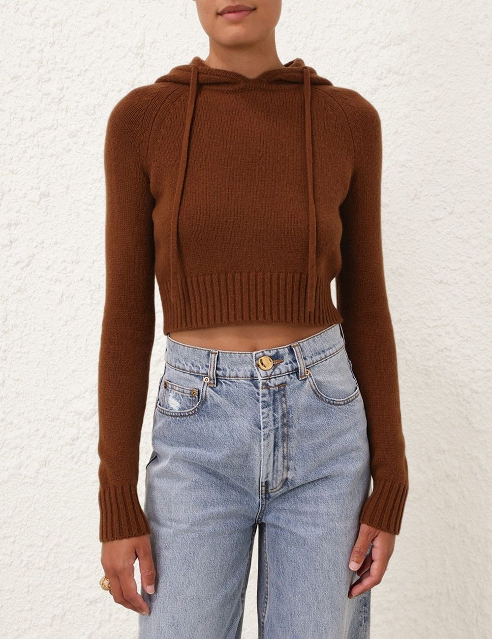 Zimmermann oc11z0525 Cropped Hooded Sweater in Brown Size L / US 10 / IT 46 - 2 Thumbnail