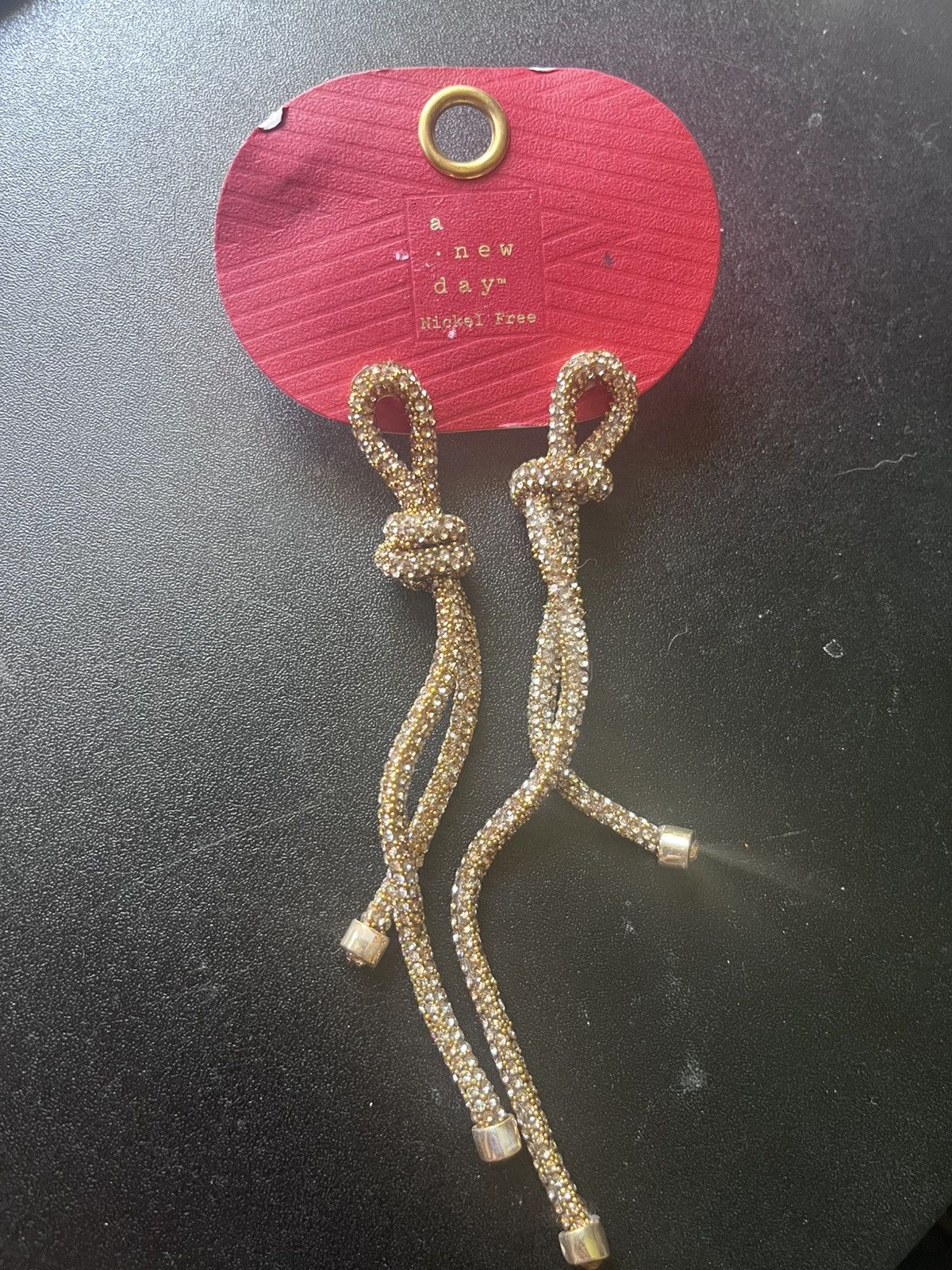 Other A New Day Rhinestone Pave Knotted Rope Gold Tone Earrings Size ONE SIZE - 1 Thumbnail