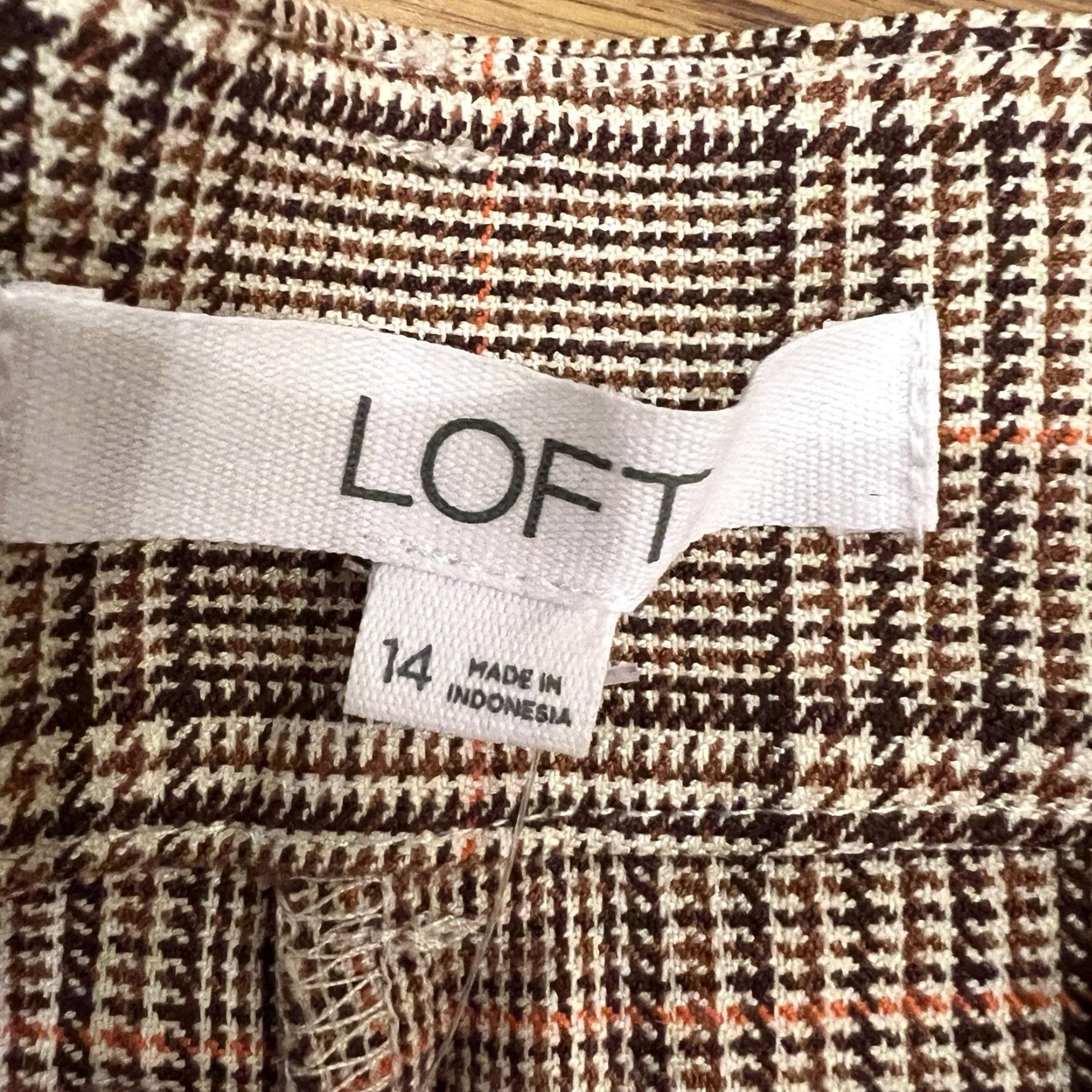 Loft Loft Peyton Pleated Front Houndstooth Plaid Wide Leg Dress Pants Women's Size 14 Beige Size 36" / US 14 / IT 50 - 4 Thumbnail