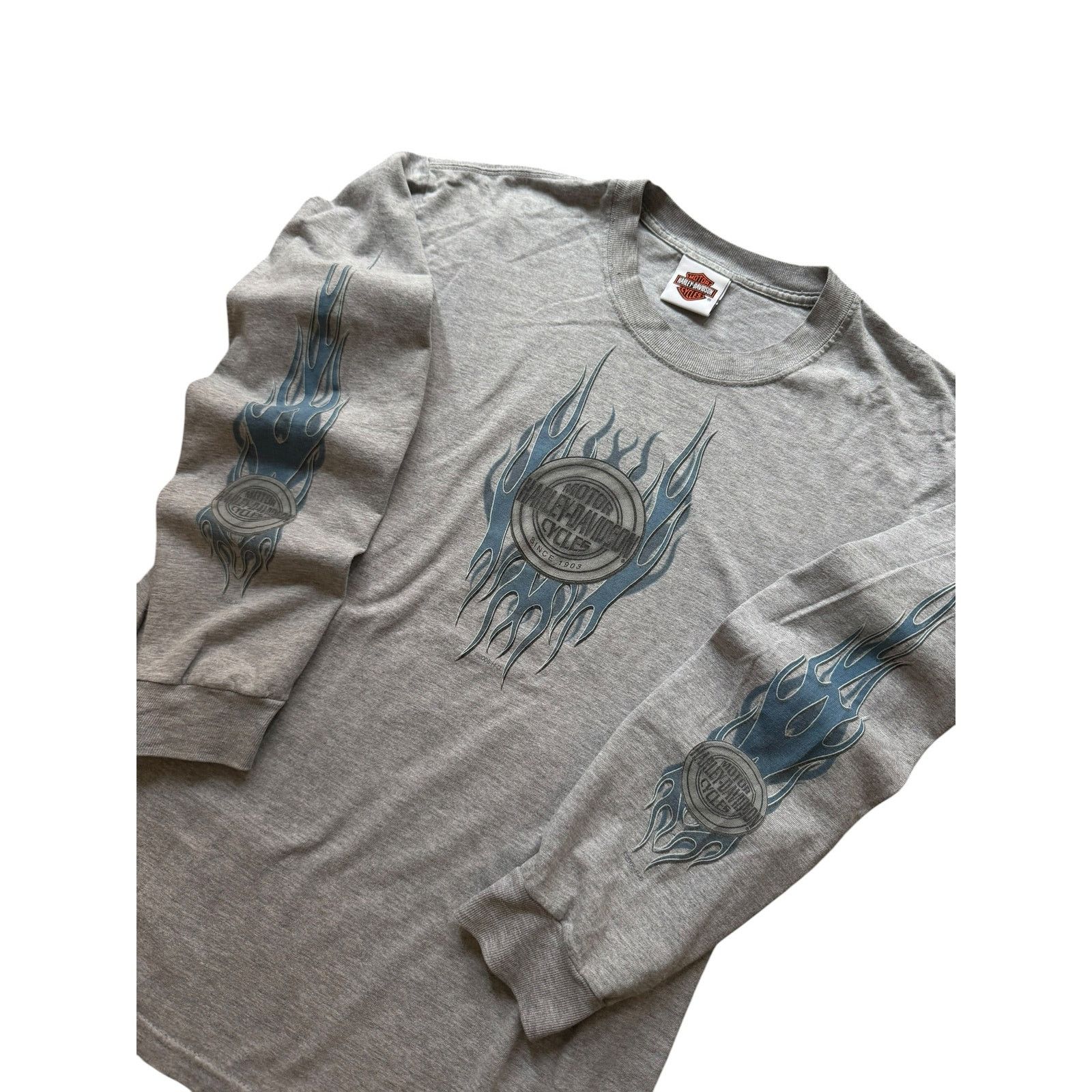 Harley Davidson Vintage Harley Davidson Light Blue Flame Long Sleeve Size US L / EU 52-54 / 3 - 2 Thumbnail