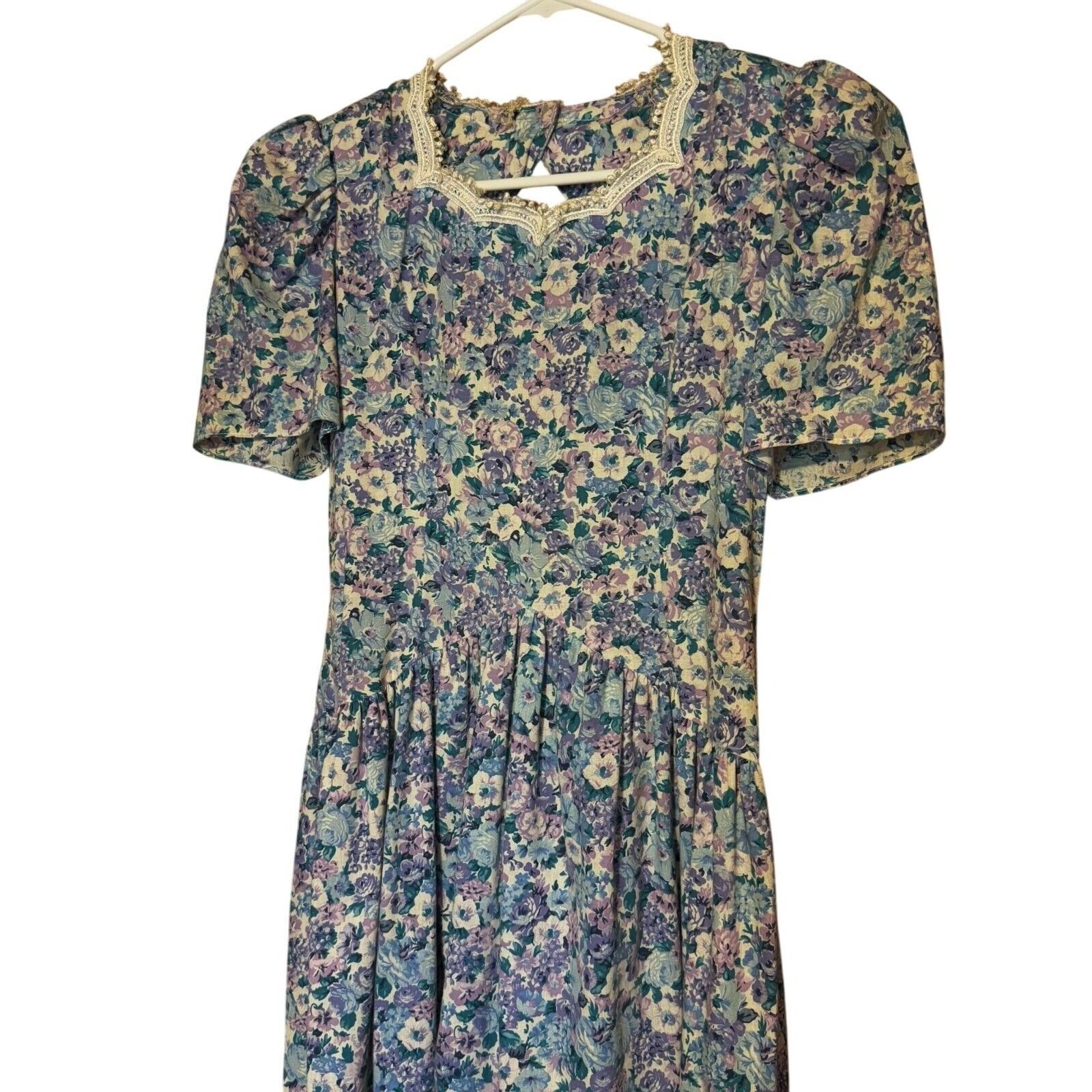 Other Vintage Gunne Sax Jessica McClintock Dress Floral Purple Blu Size XL / US 12-14 / IT 48-50 - 2 Thumbnail