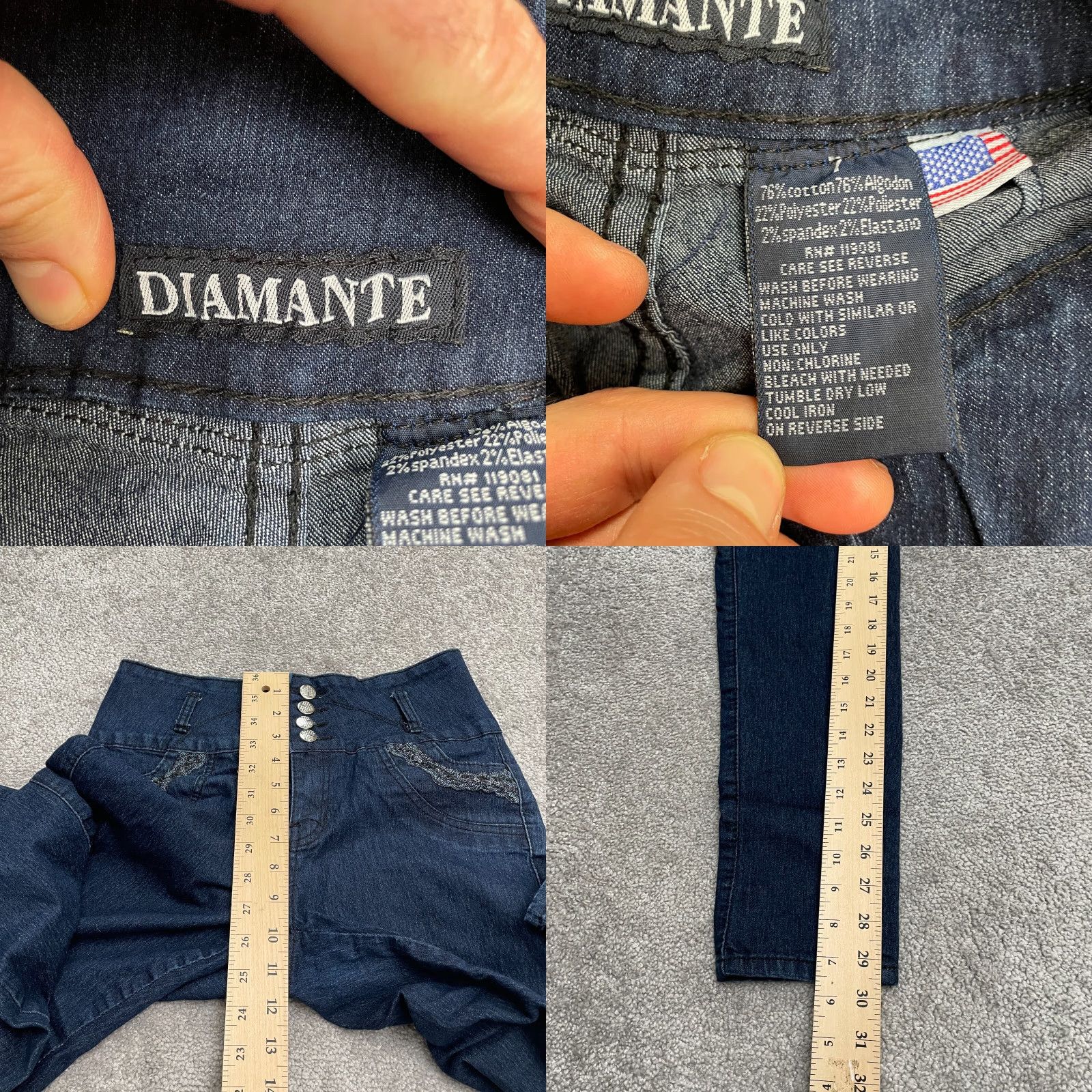 Vintage Diamante Jeans Diamante High Rise Denim Jeans Juniors 7 Blue Dark Wash Sequin Stretch 28x30 Skinny City Modern 7 Womens Size 28" / US 6 / IT 42 - 8 Thumbnail