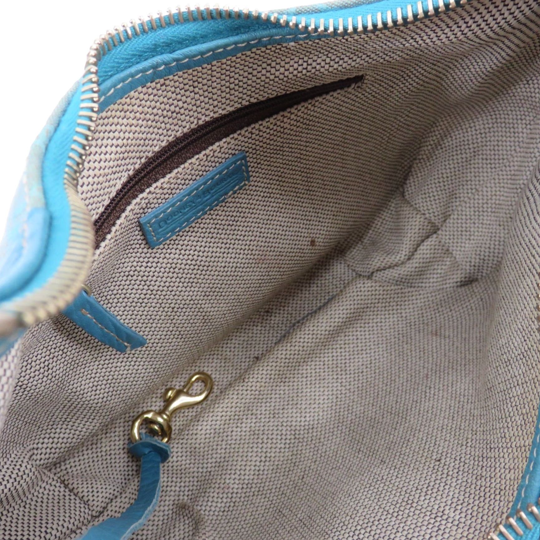 Dooney & Bourke VINTAGE Dooney & Bourke Signature DB Logo Jacquard Hobo Shoulder Bag Blue Leather Y2K Women Adults Size ONE SIZE - 7 Thumbnail
