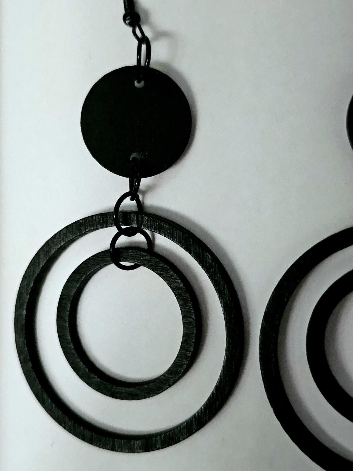 The Unbranded Brand Black Circle Wood Dangle Earrings Size ONE SIZE - 3 Thumbnail