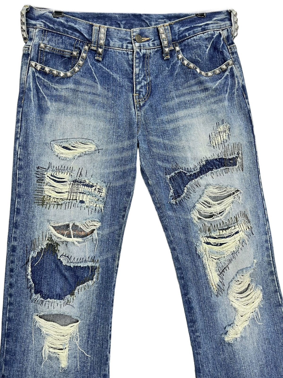 🔥GRUNGE🔥MCD Studded Boro Patchwork Distressed Punk Denim