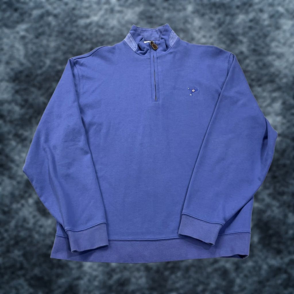 REEF Clark & Gregory Ocean Reef Club Golf Sweater Mens M Blue 1/4 Zip Logo Knit Pullover Mock Neck Cotton Sweater Size US M / EU 48-50 / 2 - 1 Thumbnail