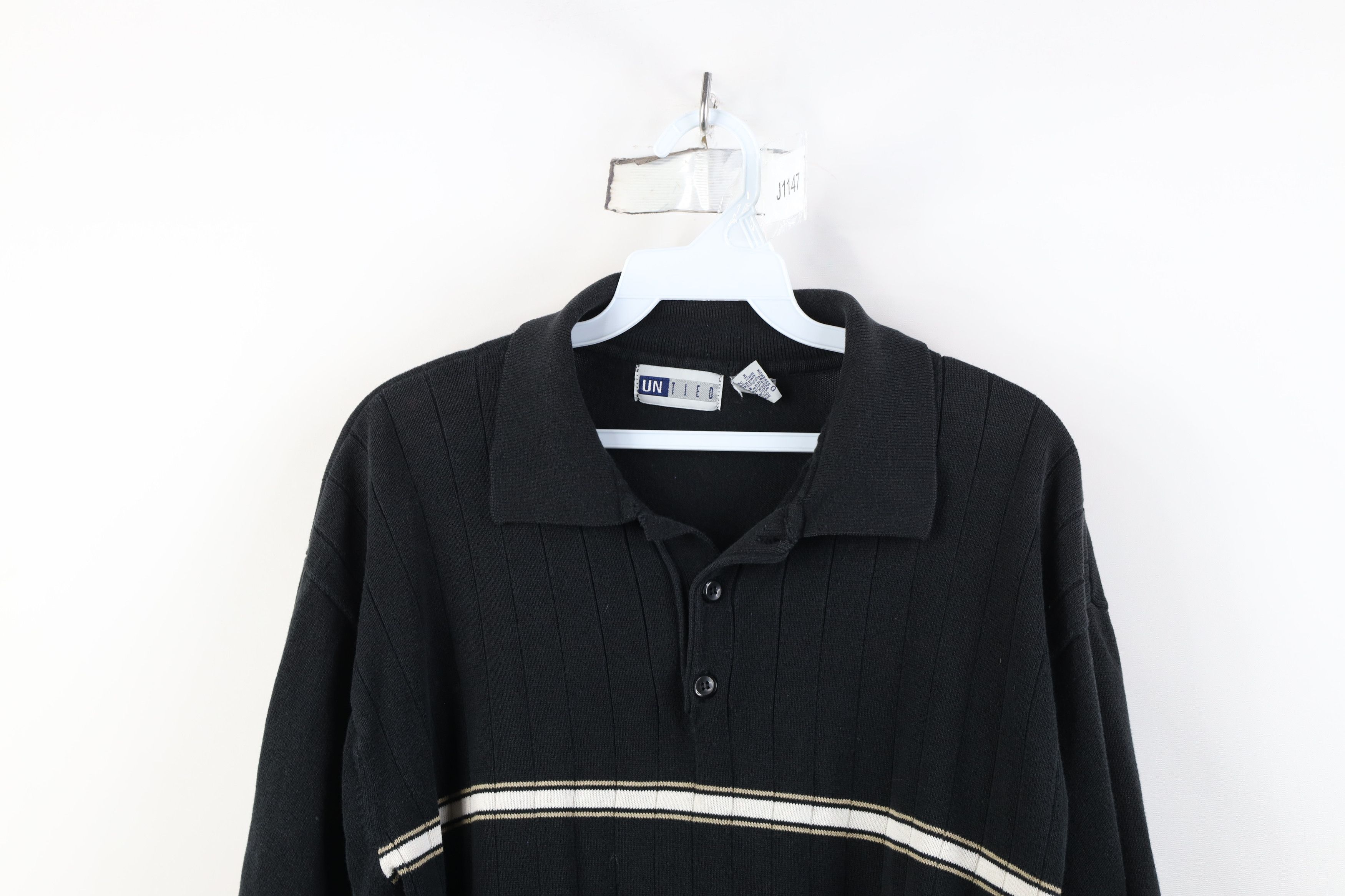 Vintage Vintage 90s Streetwear Ribbed Knit Pullover Polo Shirt Size US L / EU 52-54 / 3 - 2 Thumbnail