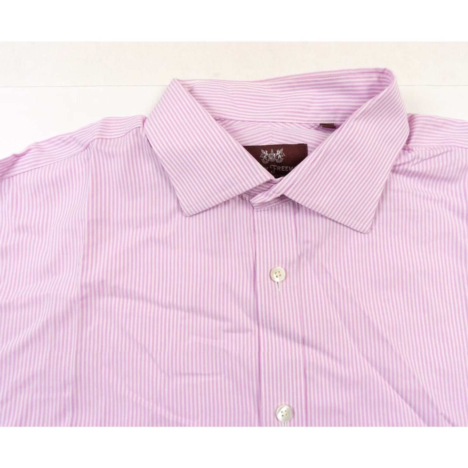 Vintage Hickey Freeman Men's 17 Pink Striped Button-Up Dress Shirt Long Sleeve Preppy Size 46R - 2 Thumbnail