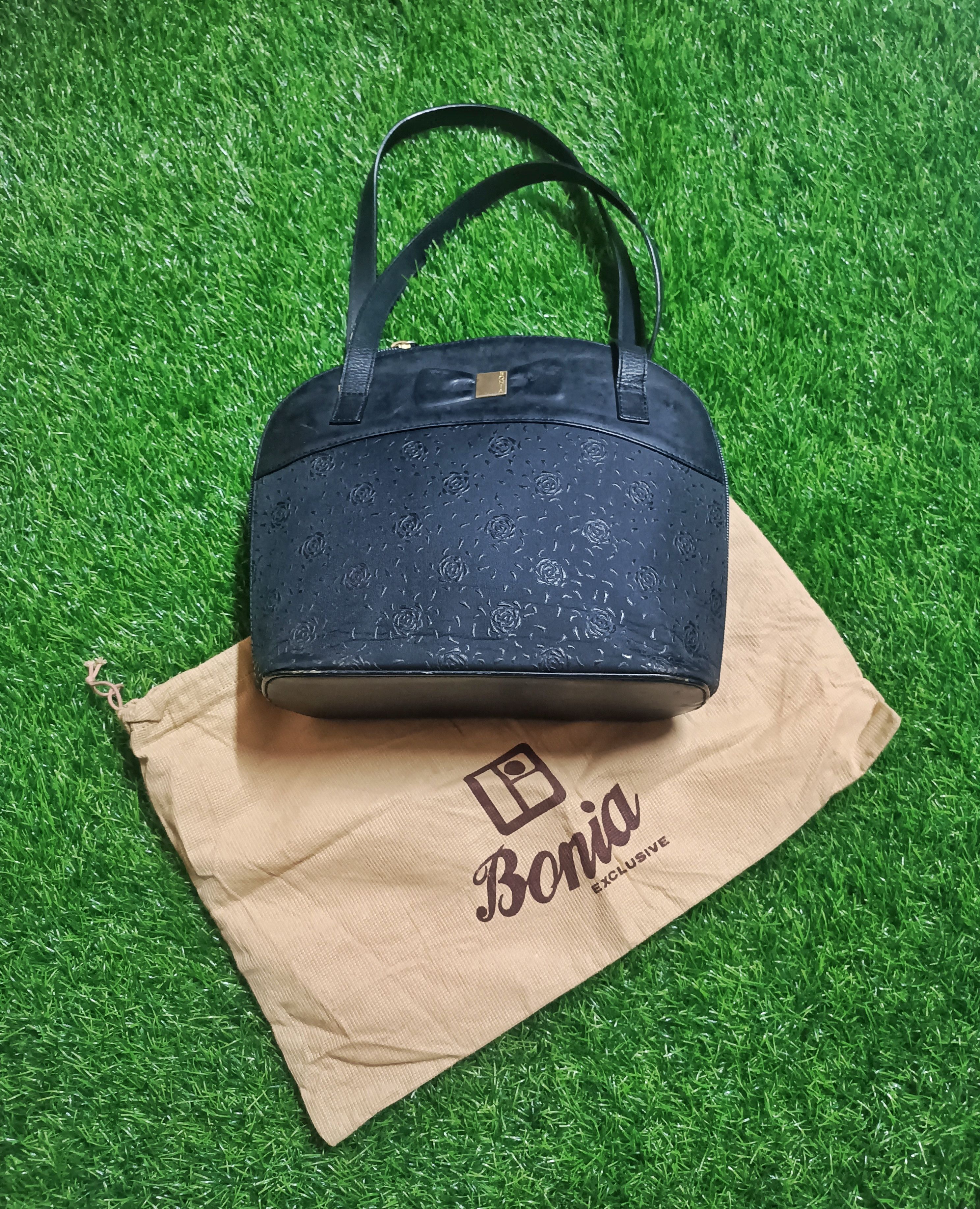 BONIA VINTAGE PRINTED LEATHER AND FABRIC SHOULDER BAG