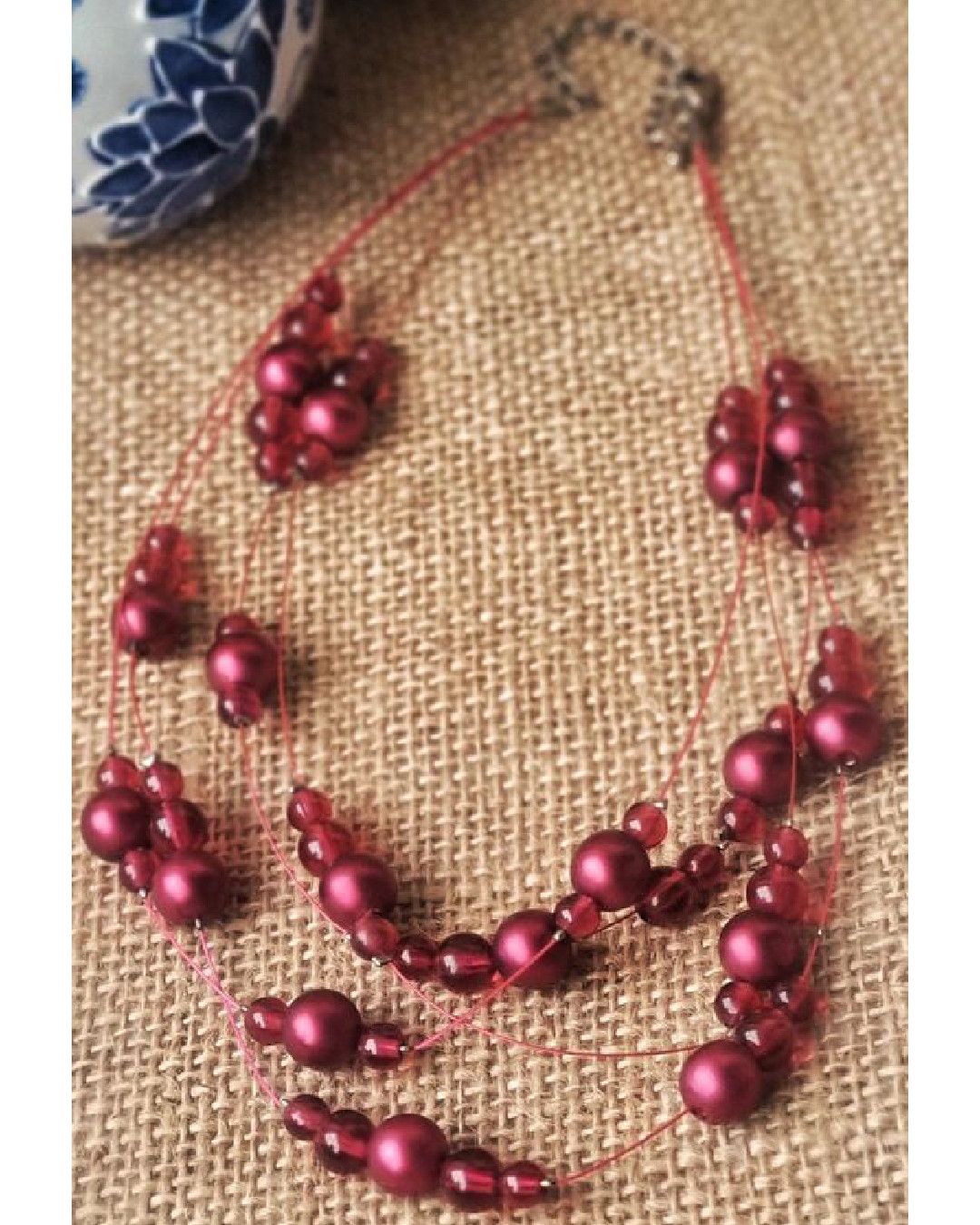 Vintage Y2K Dark Magenta Three-Row Necklace Size ONE SIZE - 2 Thumbnail