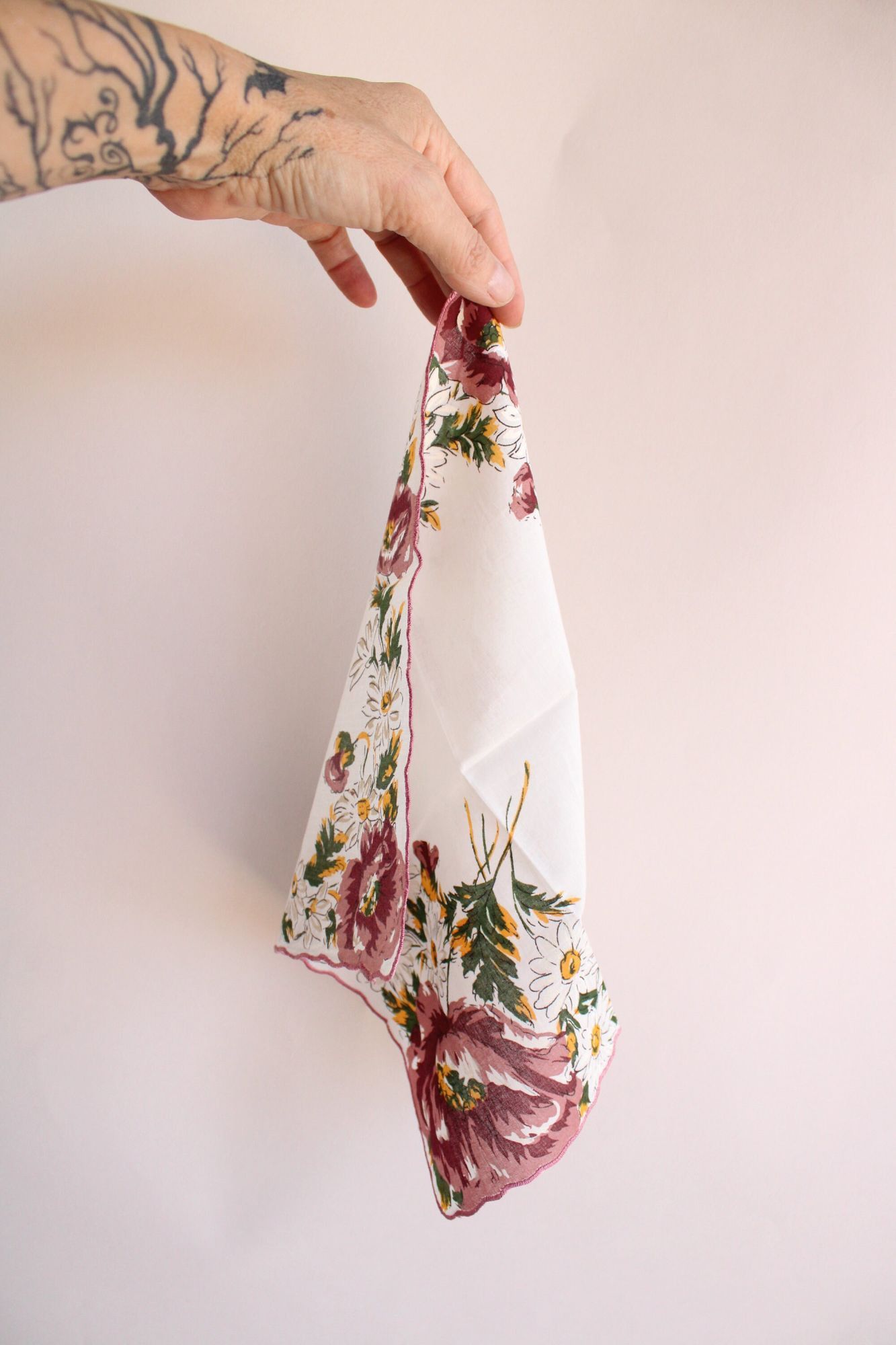 Vintage Vintage Handkerchief, Brown, Yellow and White Flower Print C Size ONE SIZE - 9 Thumbnail