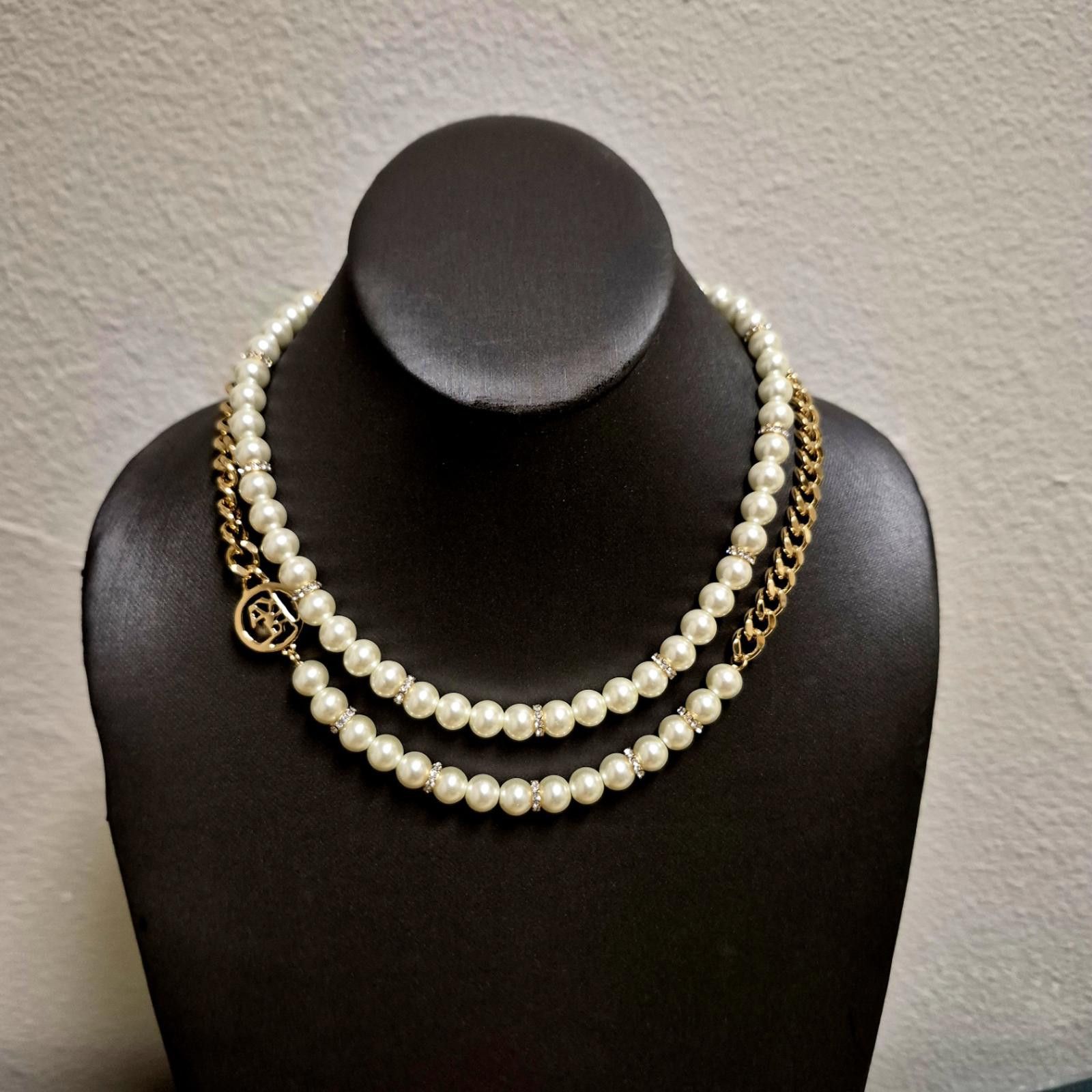 Karl Lagerfeld KARL LAGERFELD Gold-Tone Pearl Omega Double Row Necklace Size ONE SIZE - 4 Thumbnail