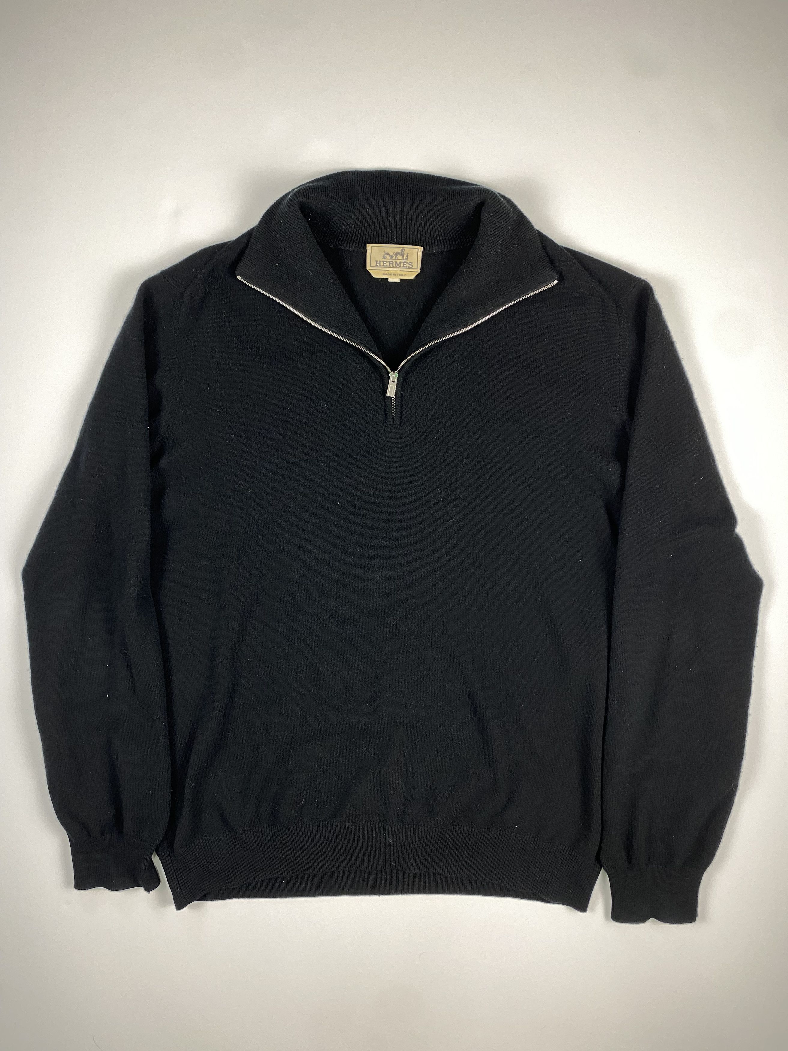 image of Hermes Quarter Zip Cashmere Sweater in Black, Men's (Size 2XL)