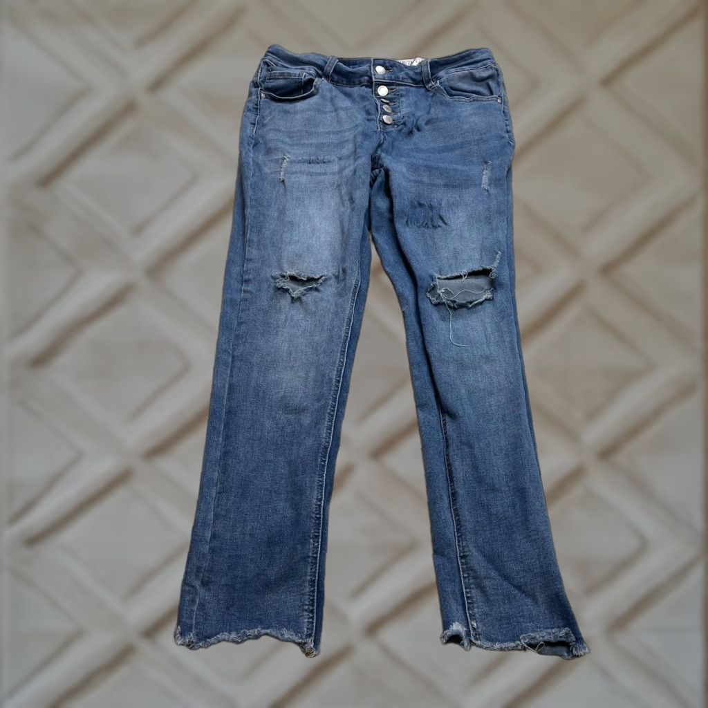 Denime Haute Curve Jeans Womens 14 Denim Blue Dark Wash Button Fly Distressed 31x27 Skinny 5-Pocket Design Womens Size 24" / US 00 / IT 34 - 1 Thumbnail