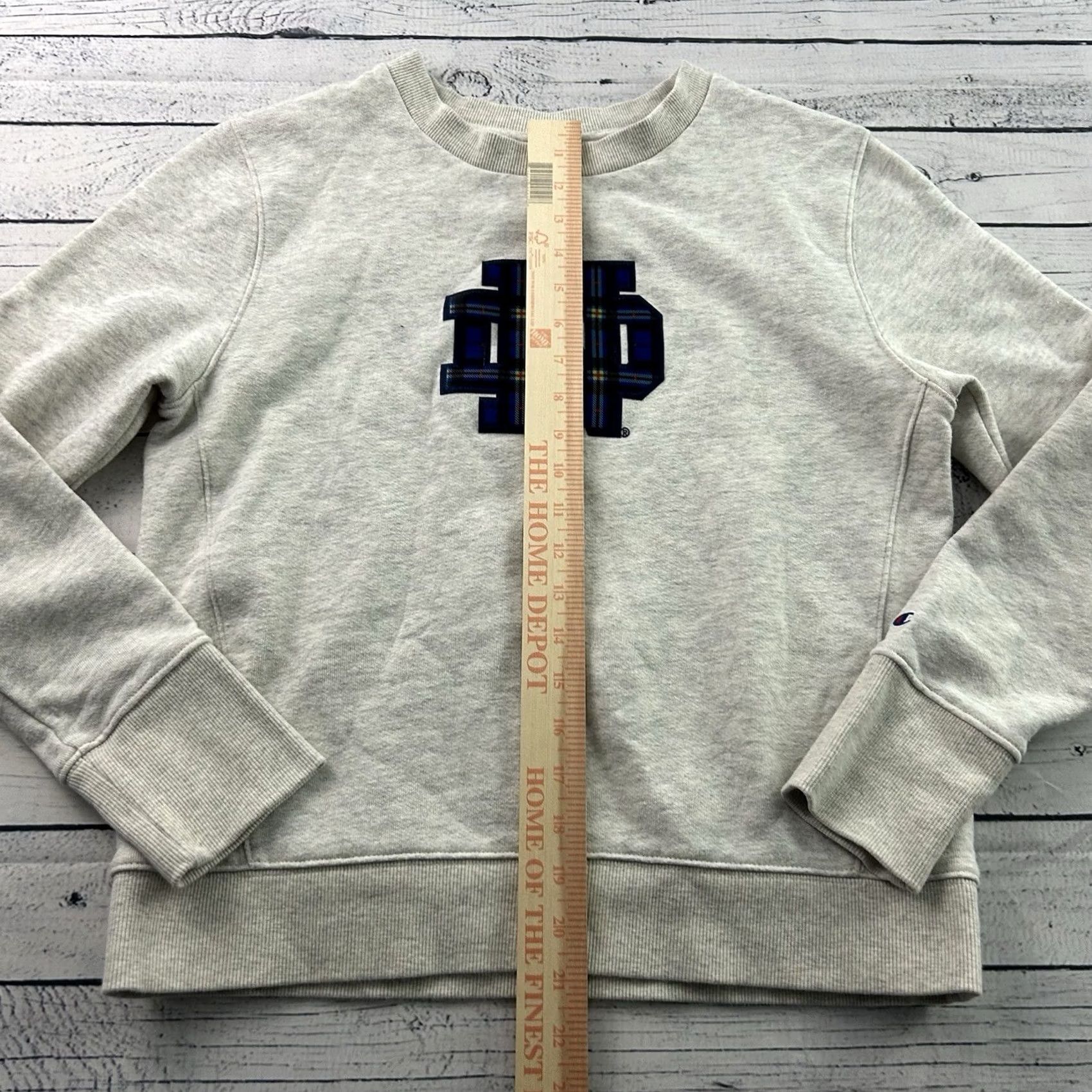 Champion Champion Notre Dame Stitched Plaid Crewneck Sweatshirt Women's M Beige Size M / US 6-8 / IT 42-44 - 3 Thumbnail