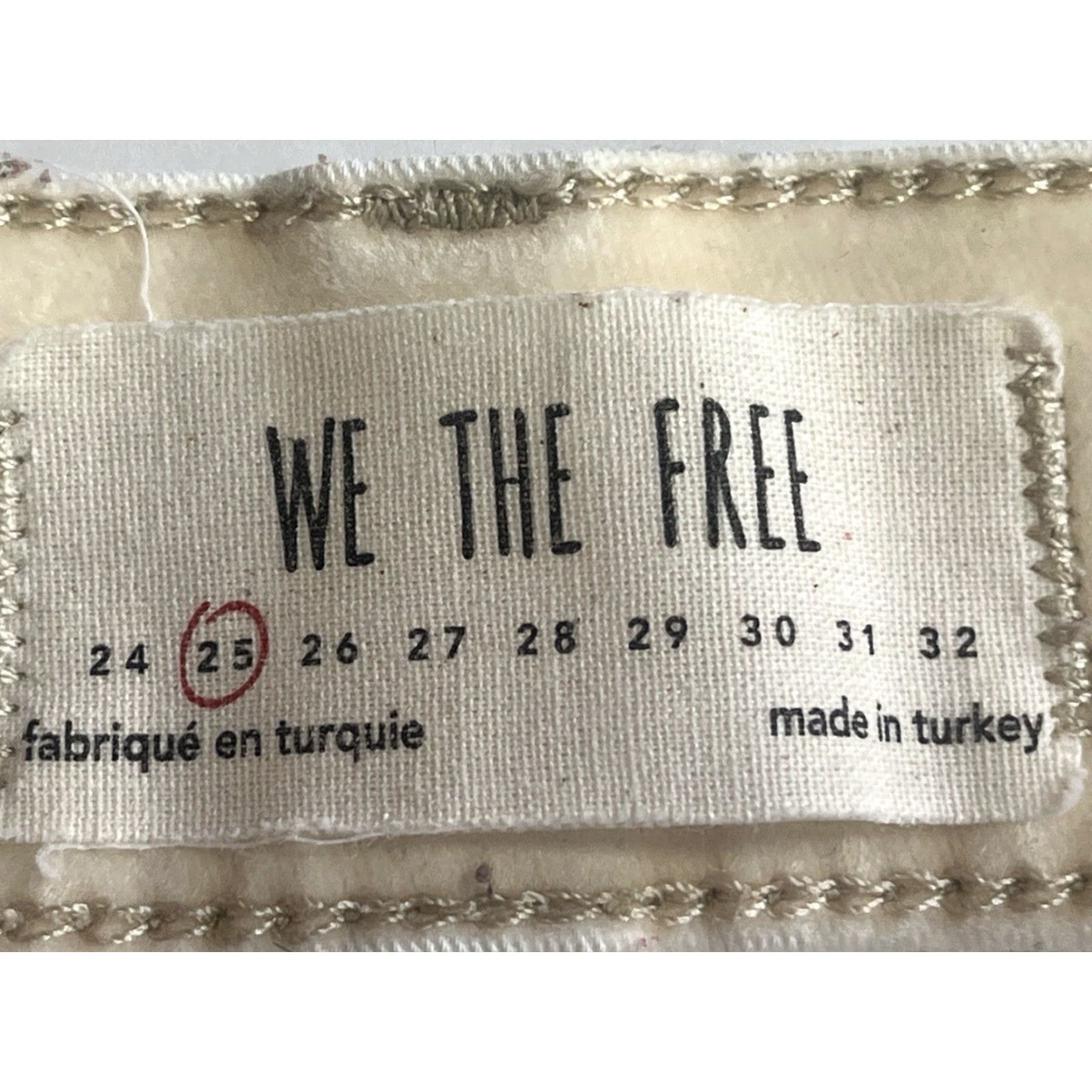 Vintage WE THE FREE Womens Pants Skinny Velvet Ivory Button Fly 25 Size Womens Size 42" / US 20 - 6 Thumbnail