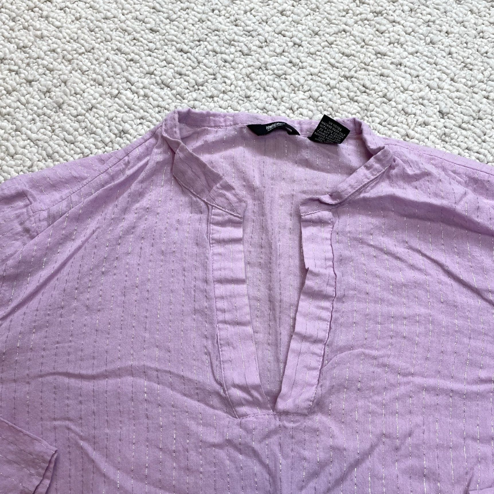 Mossimo Mossimo Long Sleeve Shirt Womens Plus 18W Light Purple Split Neck Shiny Striped Size XXL / US 16-18 / IT 52-54 - 2 Thumbnail