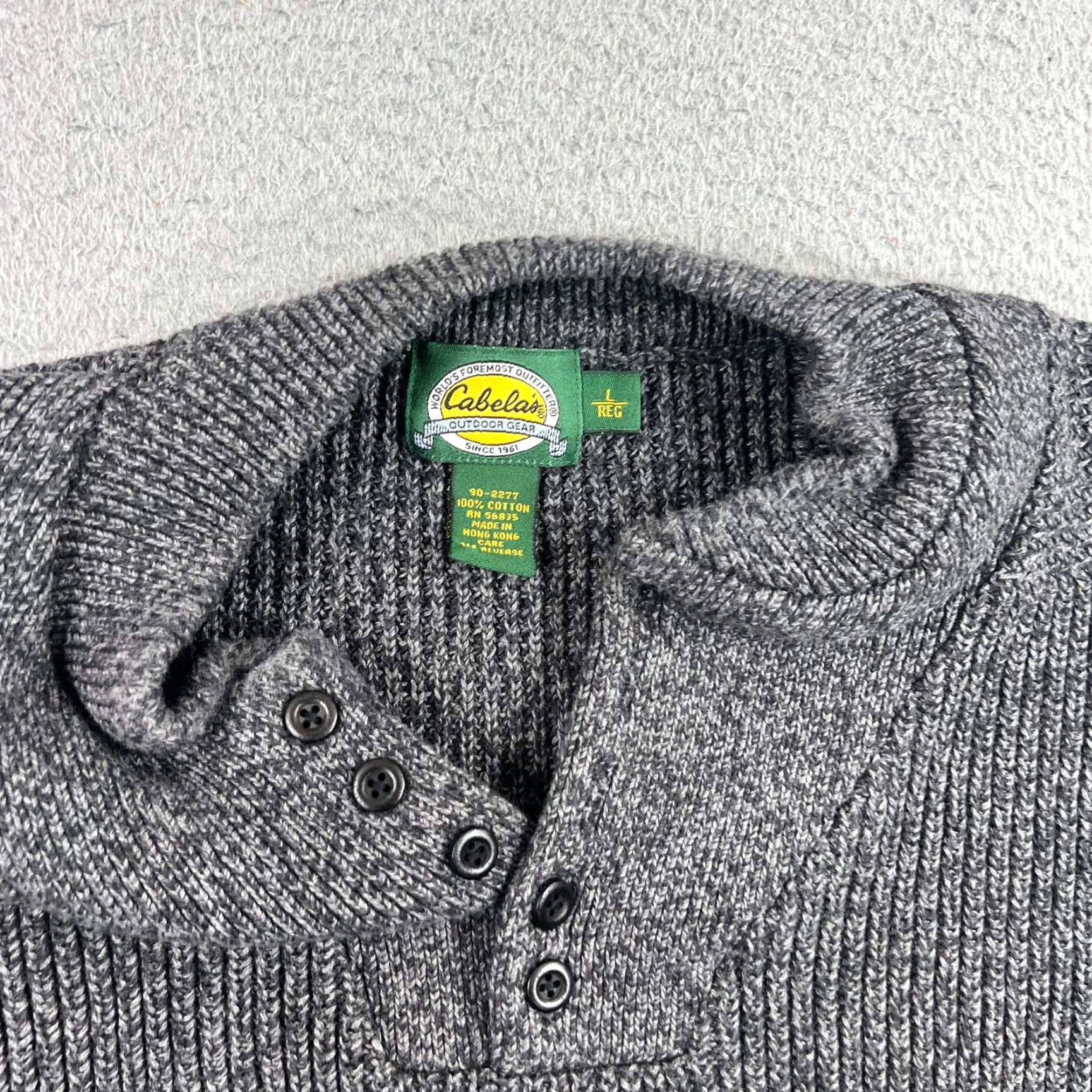 Vintage Vintage Cabela's Men's Sweater Henley Long Sleeve Heavyweight Cotton Fall Winter Gray L Size US L / EU 52-54 / 3 - 2 Thumbnail
